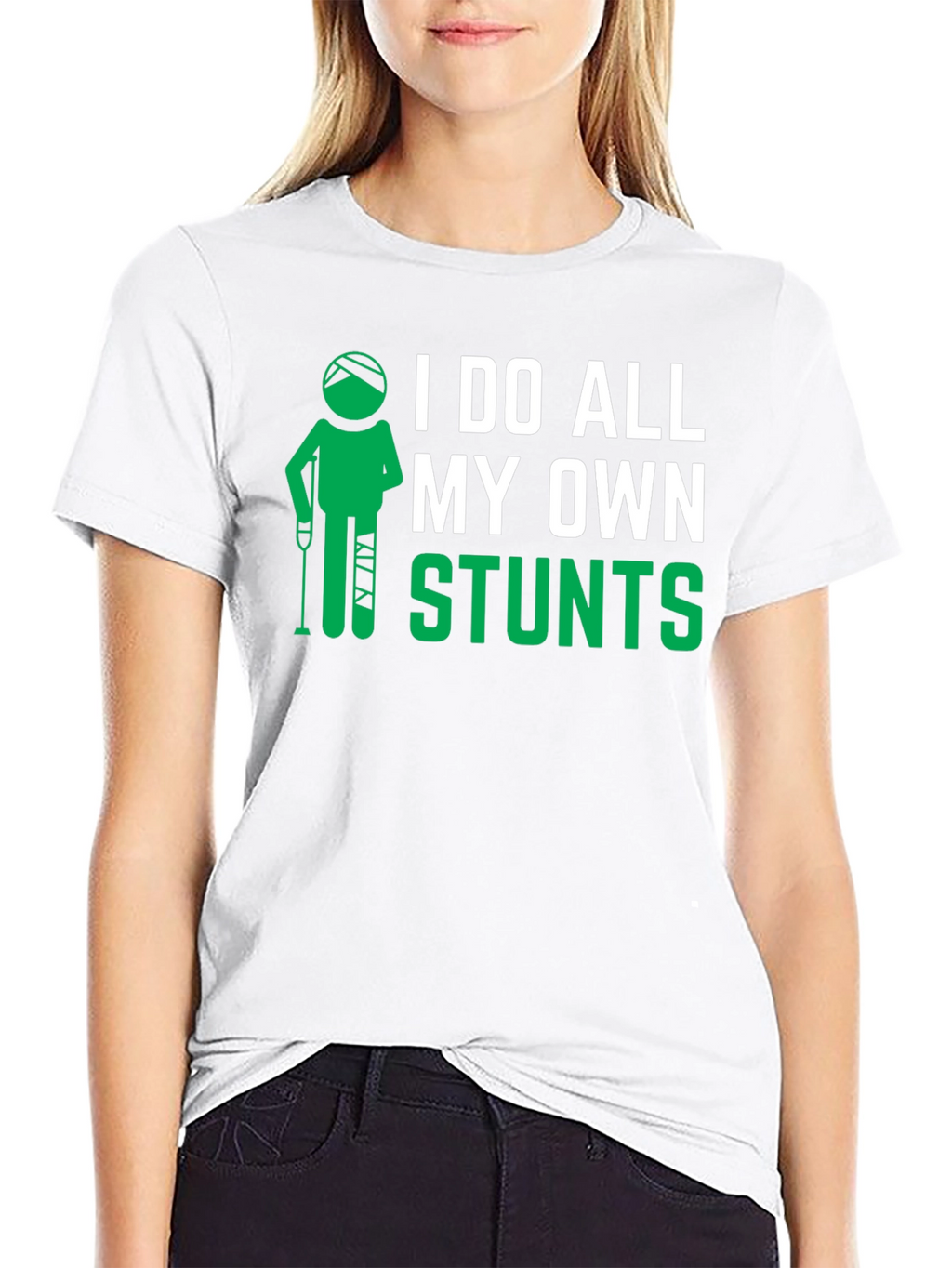 I Do All My Own Stunts Black Graphic T-Shirt