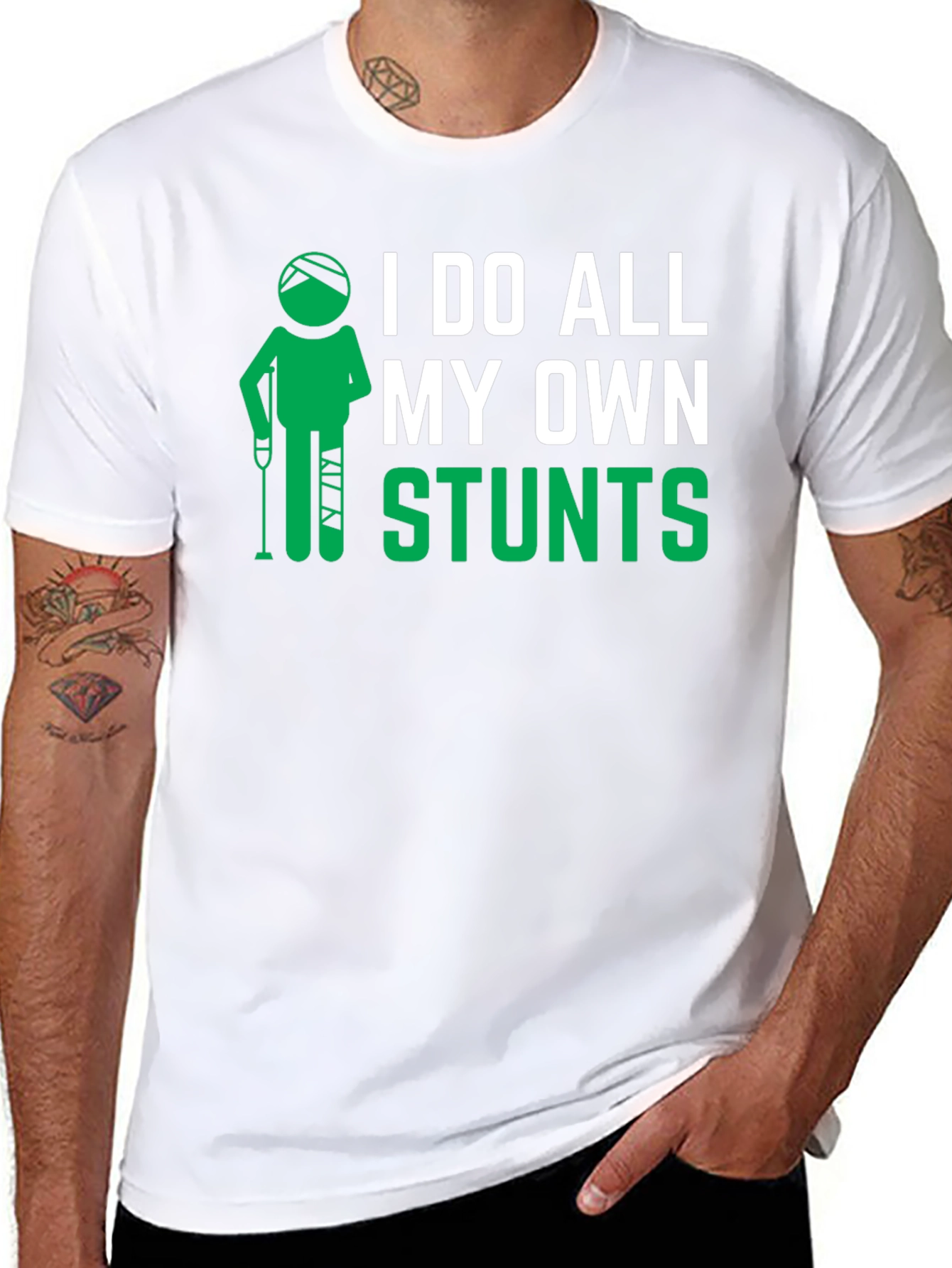 I Do All My Own Stunts Black Graphic T-Shirt
