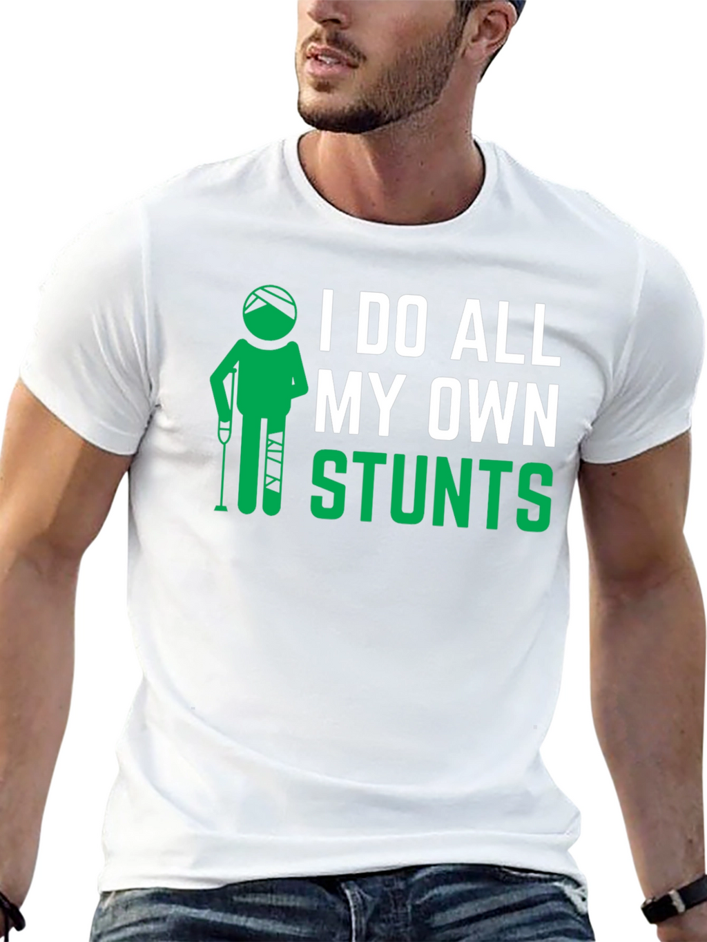 I Do All My Own Stunts Black Graphic T-Shirt