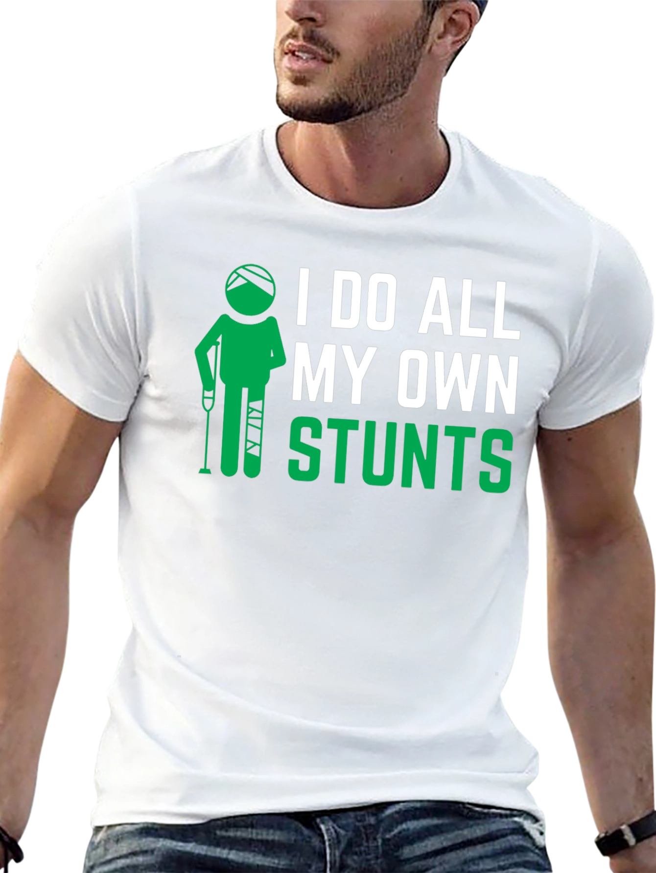I Do All My Own Stunts Black Graphic T-Shirt