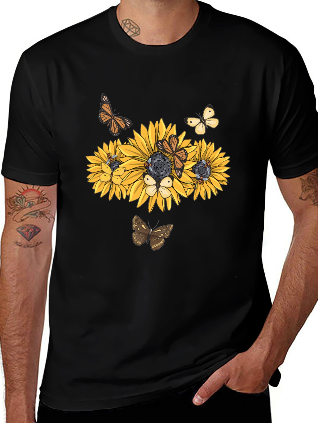 Sunflower Butterfly Graphic Tee - Black