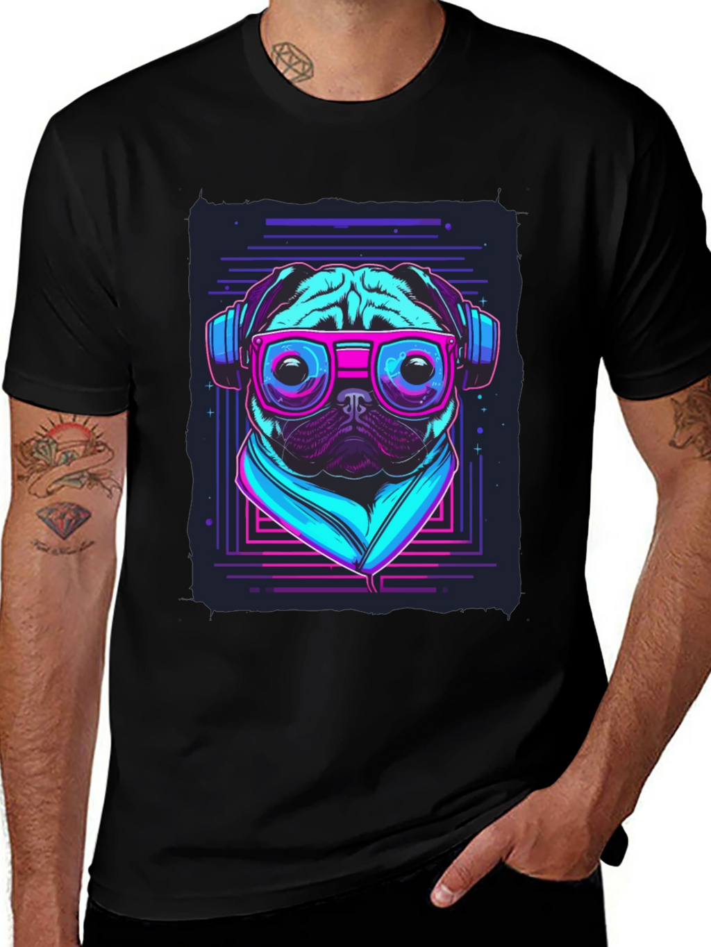 Retro Pug T-Shirt - Music Lover Style