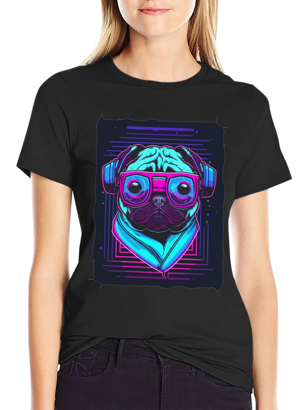Retro Pug T-Shirt - Music Lover Style
