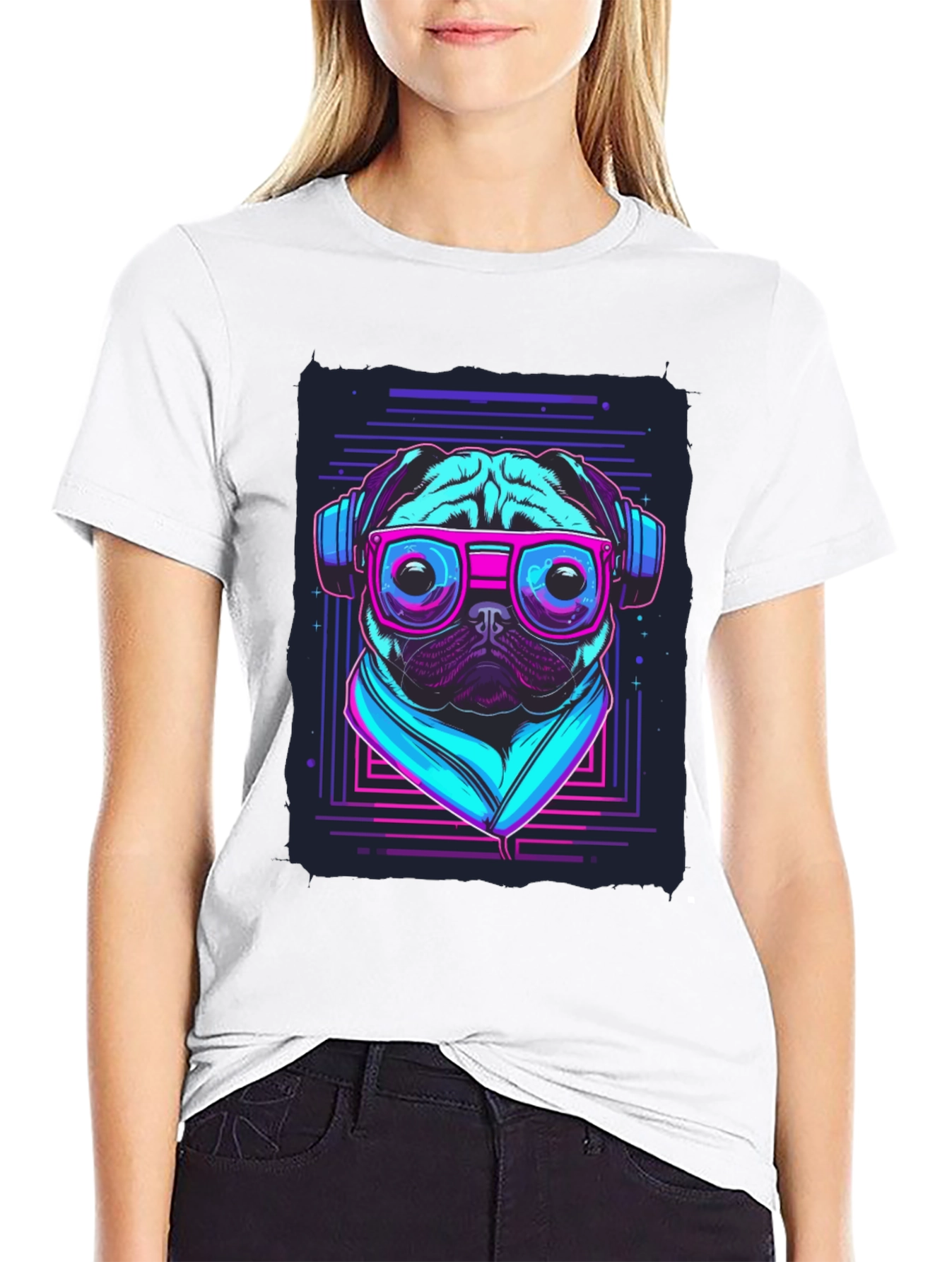 Retro Pug T-Shirt - Music Lover Style