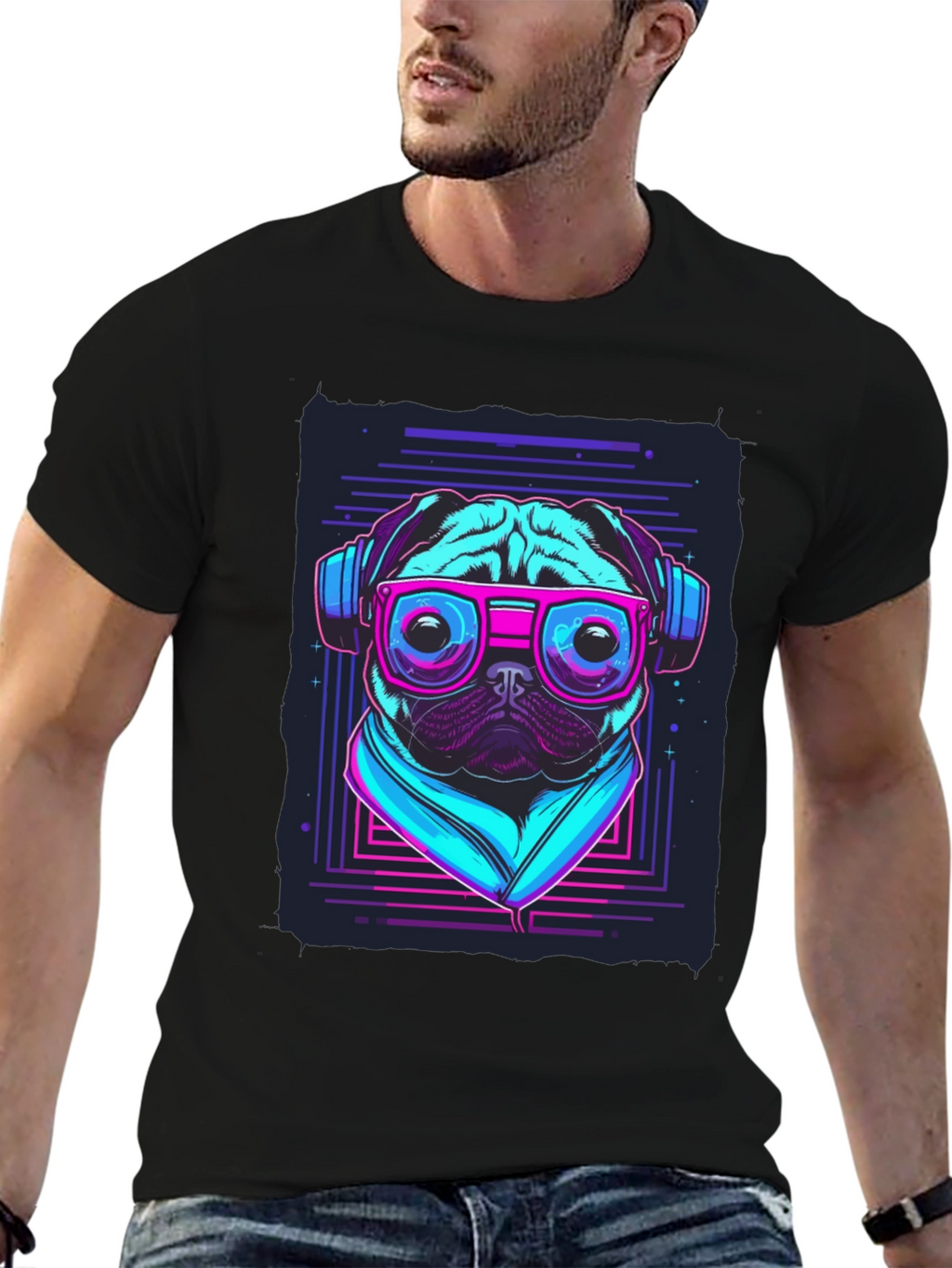 Retro Pug T-Shirt - Music Lover Style
