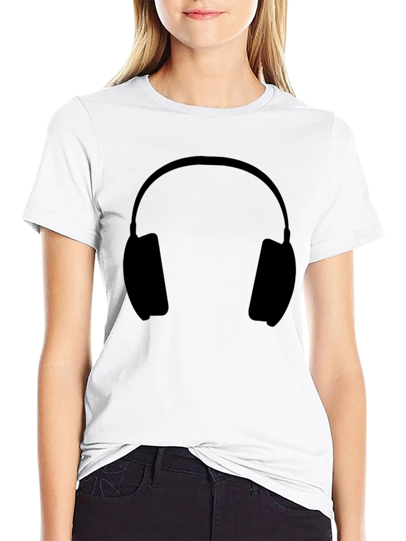 Headphone Graphic Tee - Stylish Black Cotton T-Shirt