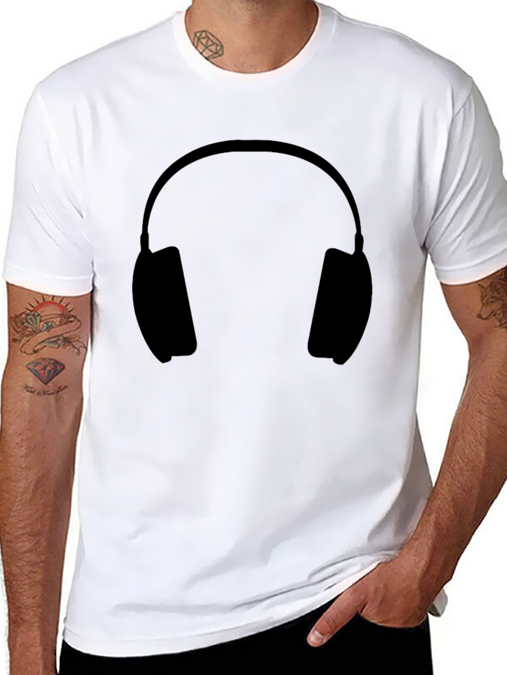 Headphone Graphic Tee - Stylish Black Cotton T-Shirt