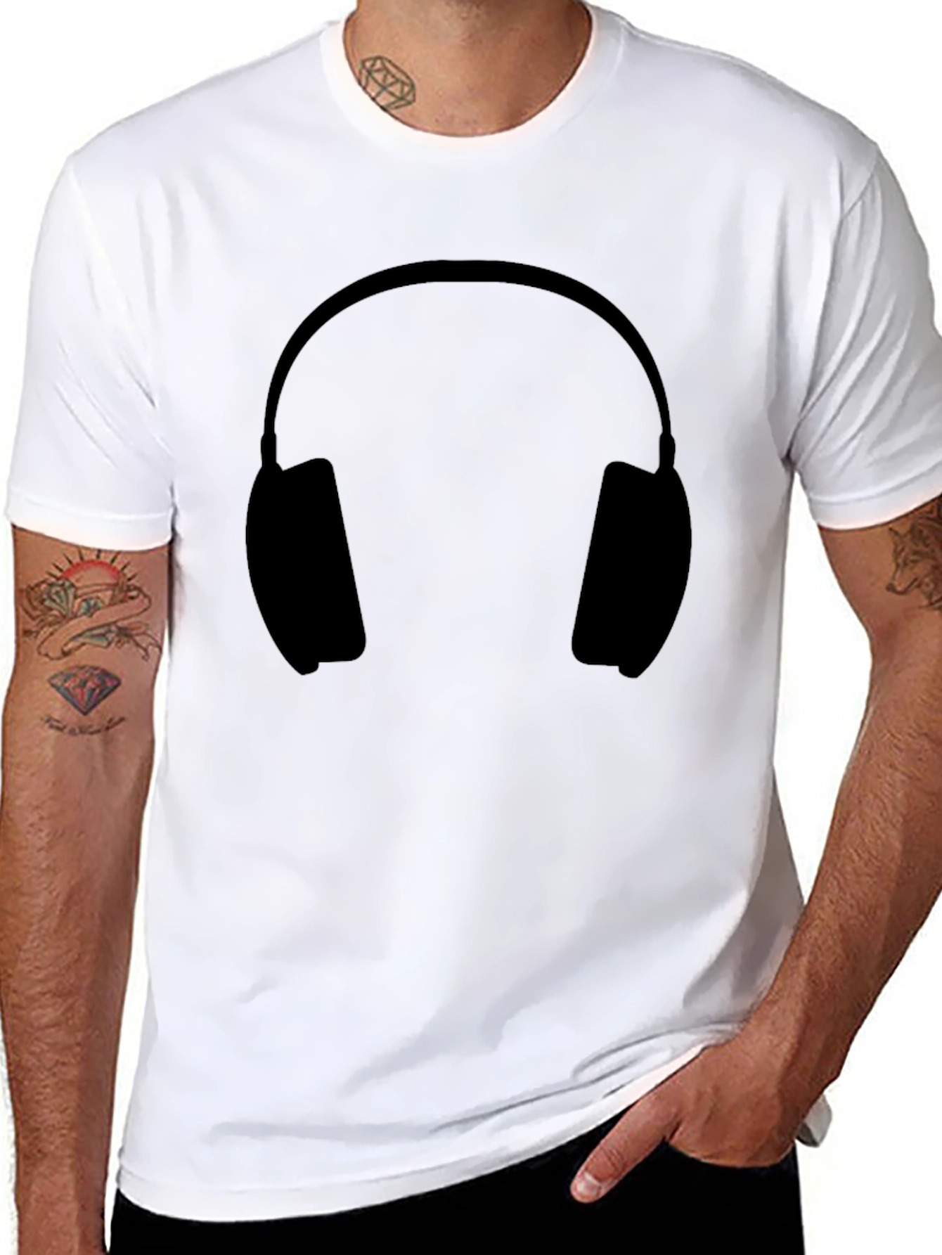 Headphone Graphic Tee - Stylish Black Cotton T-Shirt