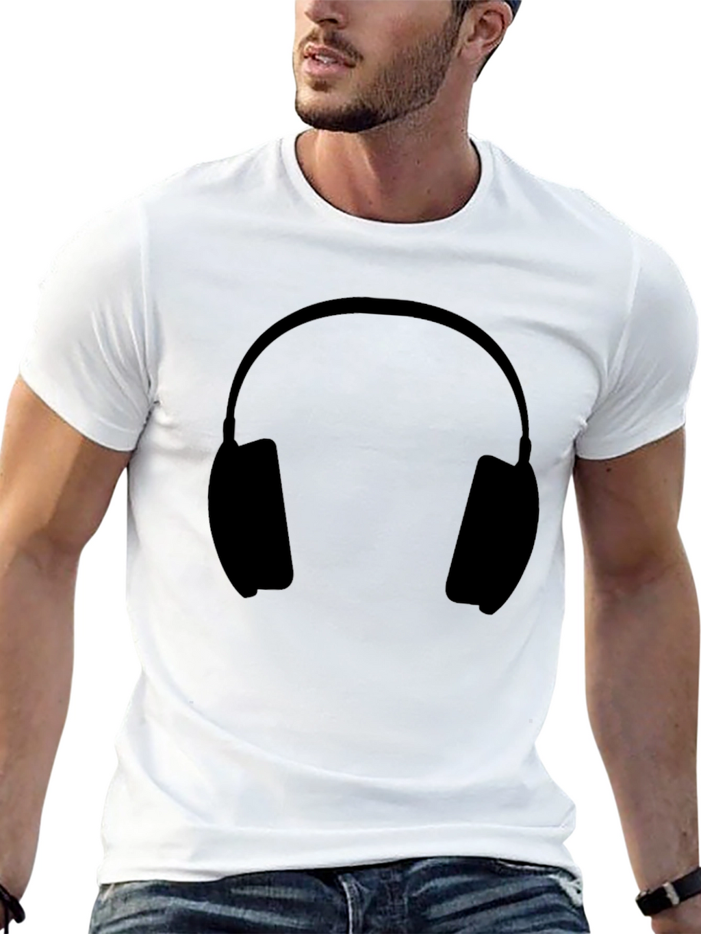 Headphone Graphic Tee - Stylish Black Cotton T-Shirt