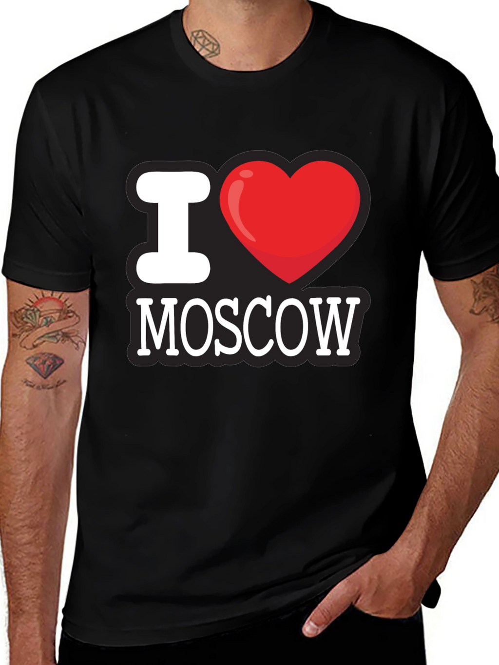 I Love Moscow T-Shirt - Black Crew Neck Tee
