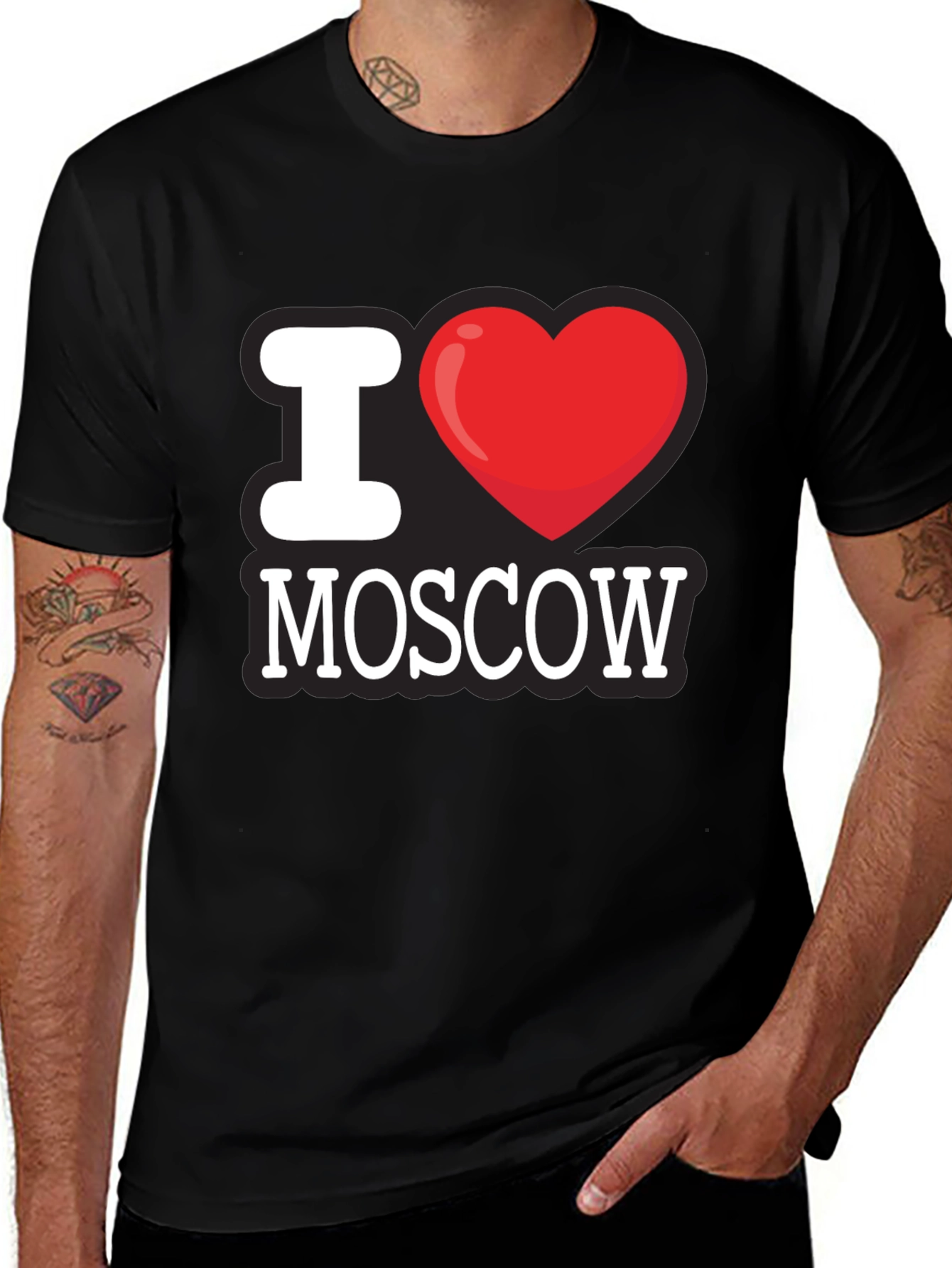 I Love Moscow T-Shirt - Black Crew Neck Tee