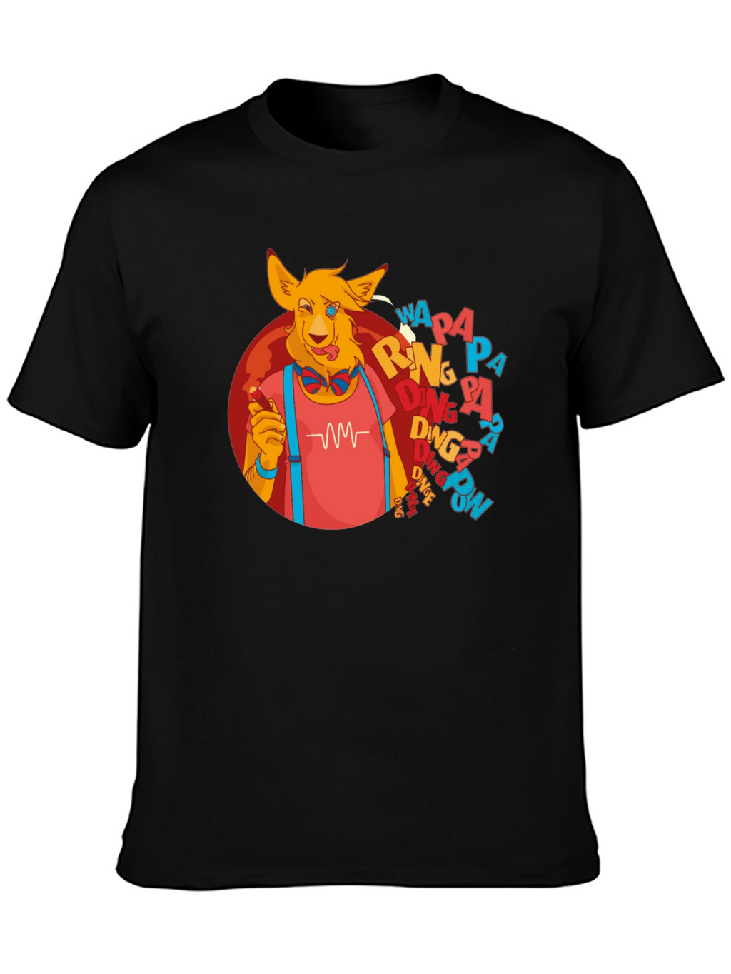 Cartoon Dog Graphic T-Shirt - Black Crew Neck Tee