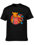 Cartoon Dog Graphic T-Shirt - Black Crew Neck Tee