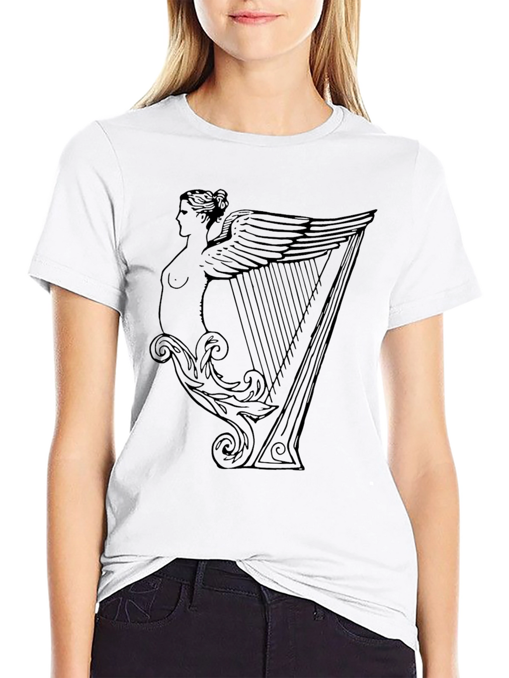 Unique Harp Graphic Black T-Shirt
