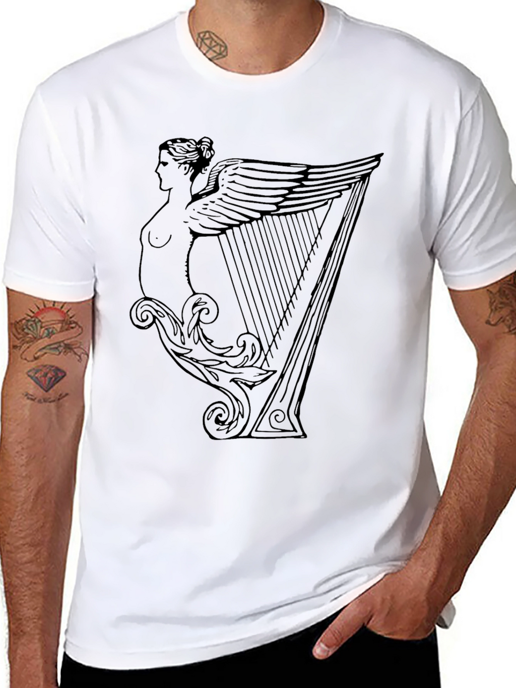 Unique Harp Graphic Black T-Shirt
