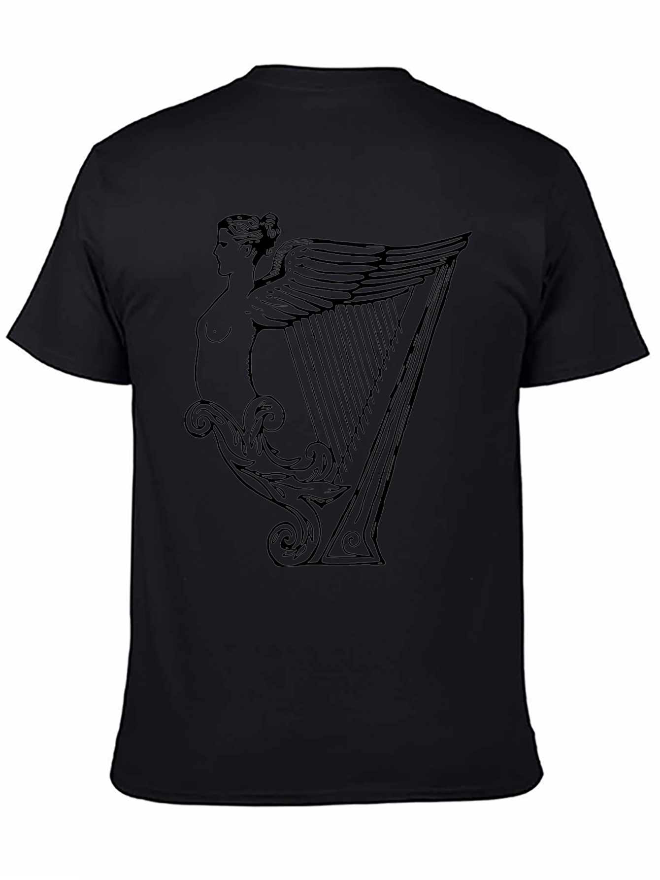 Unique Harp Graphic Black T-Shirt