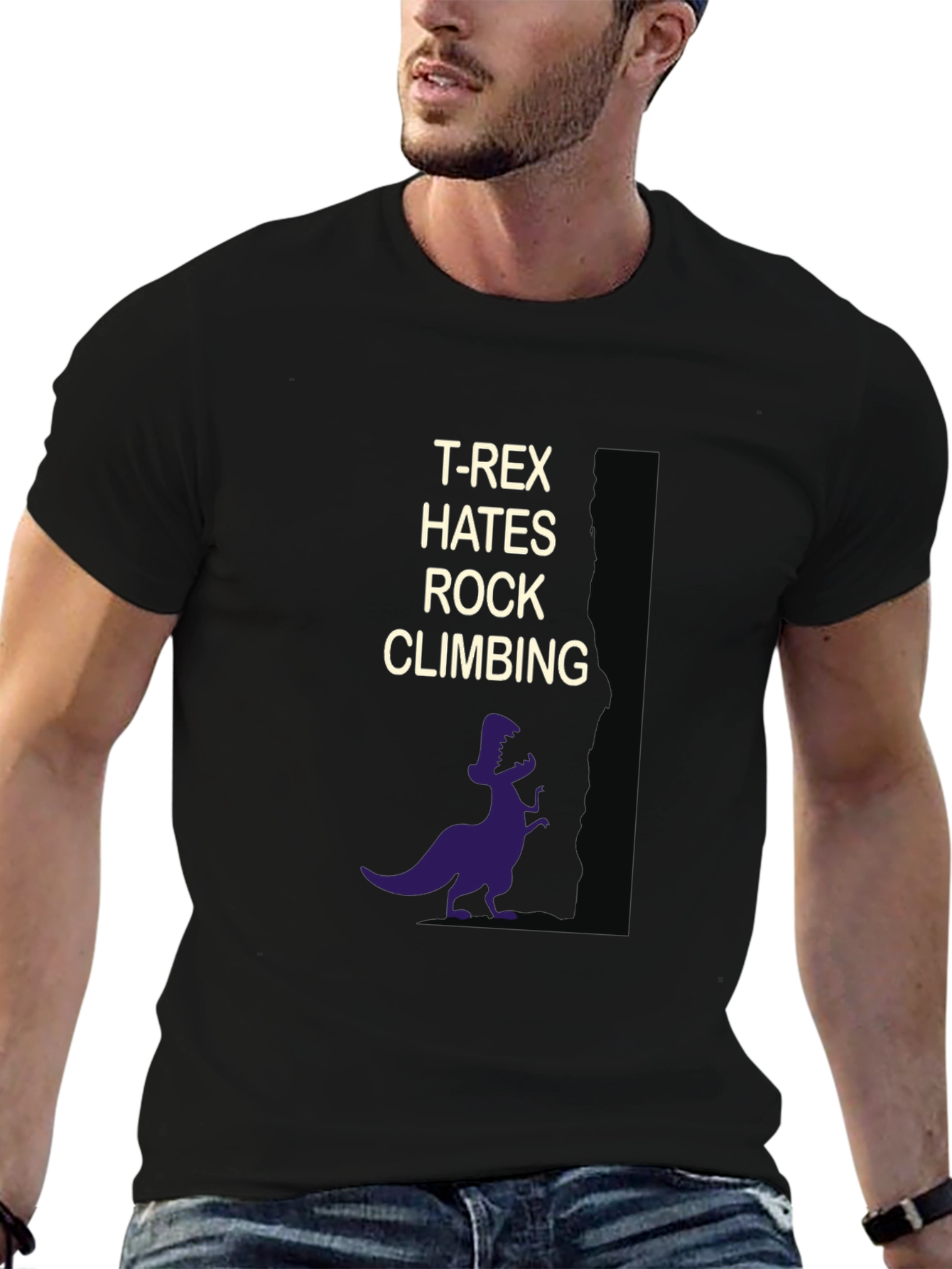 T-Rex Hates Rock Climbing Funny Graphic T-Shirt