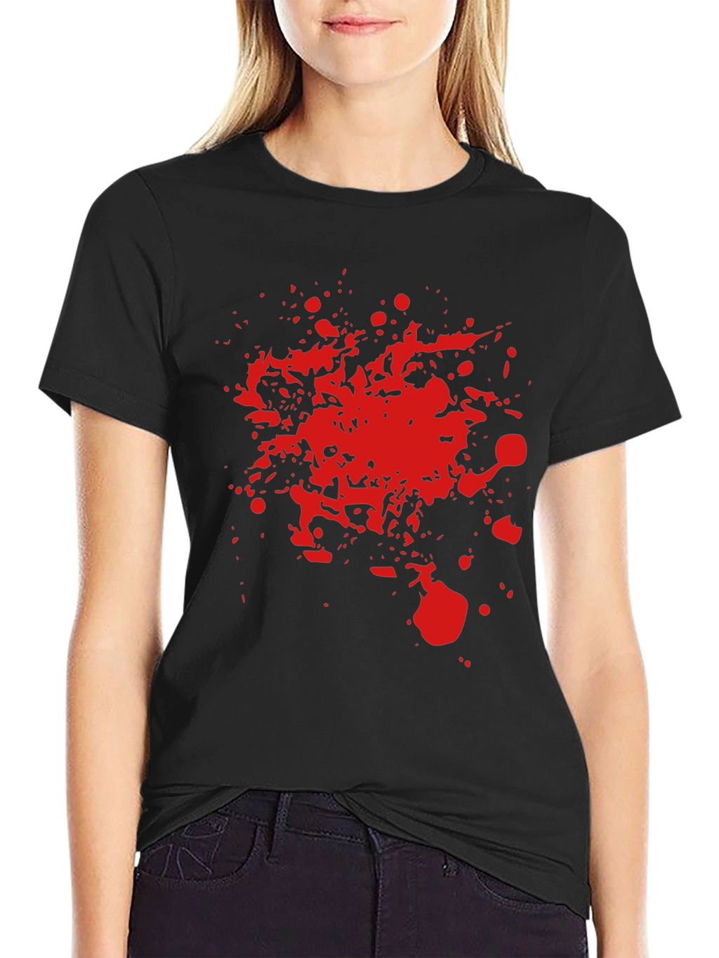 Red Splatter Graphic T-Shirt - Bold Black Tee