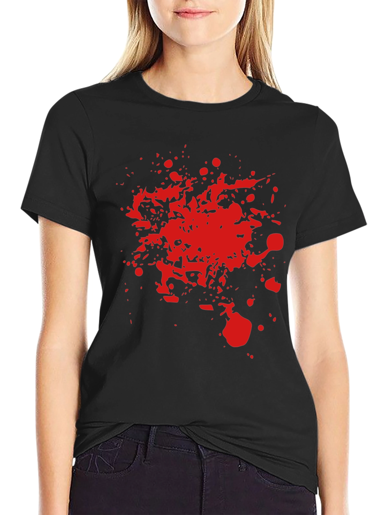 Red Splatter Graphic T-Shirt - Bold Black Tee