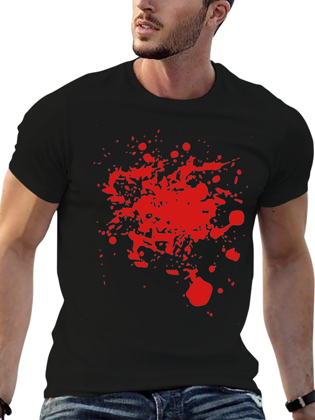 Red Splatter Graphic T-Shirt - Bold Black Tee