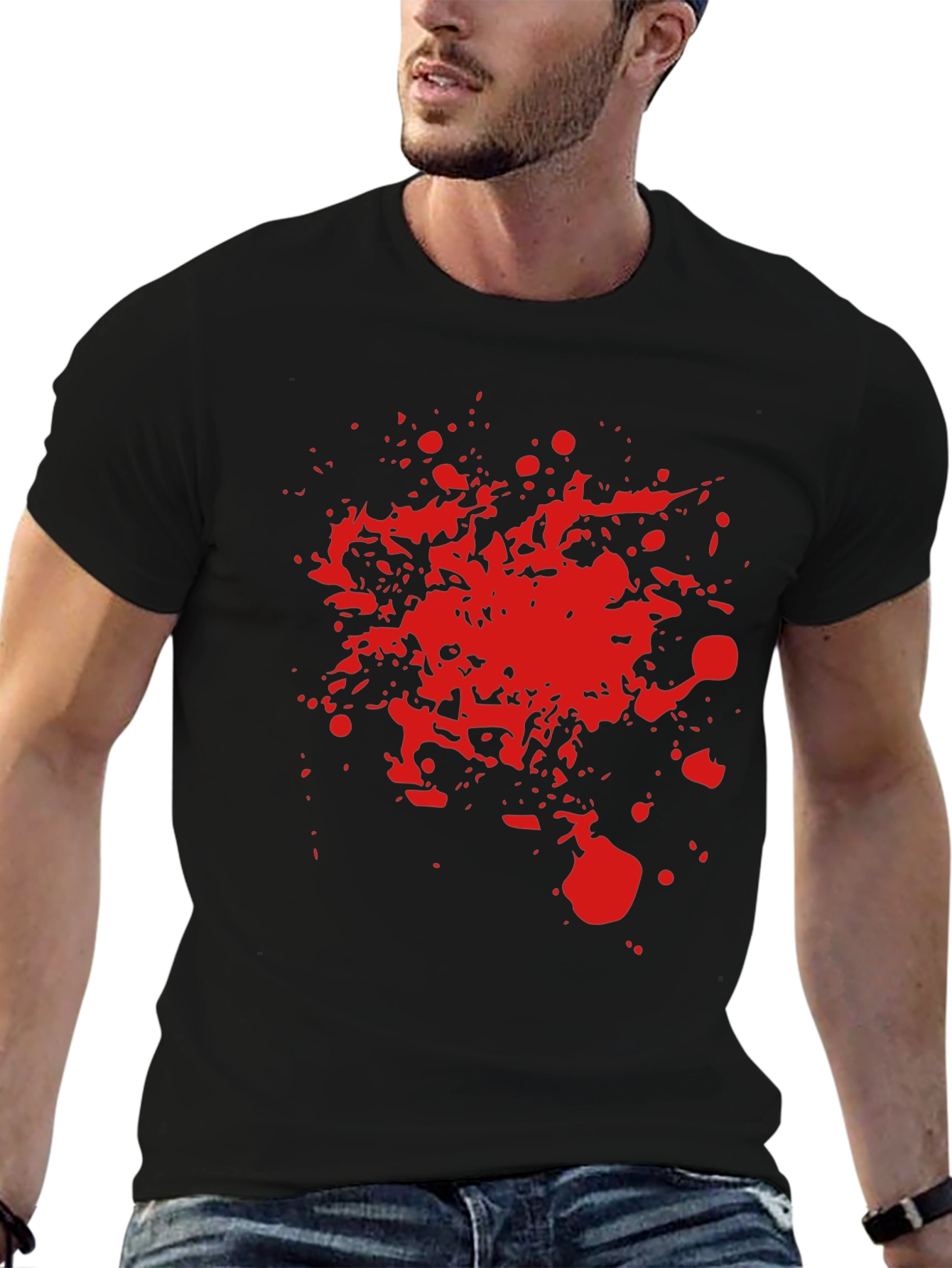 Red Splatter Graphic T-Shirt - Bold Black Tee