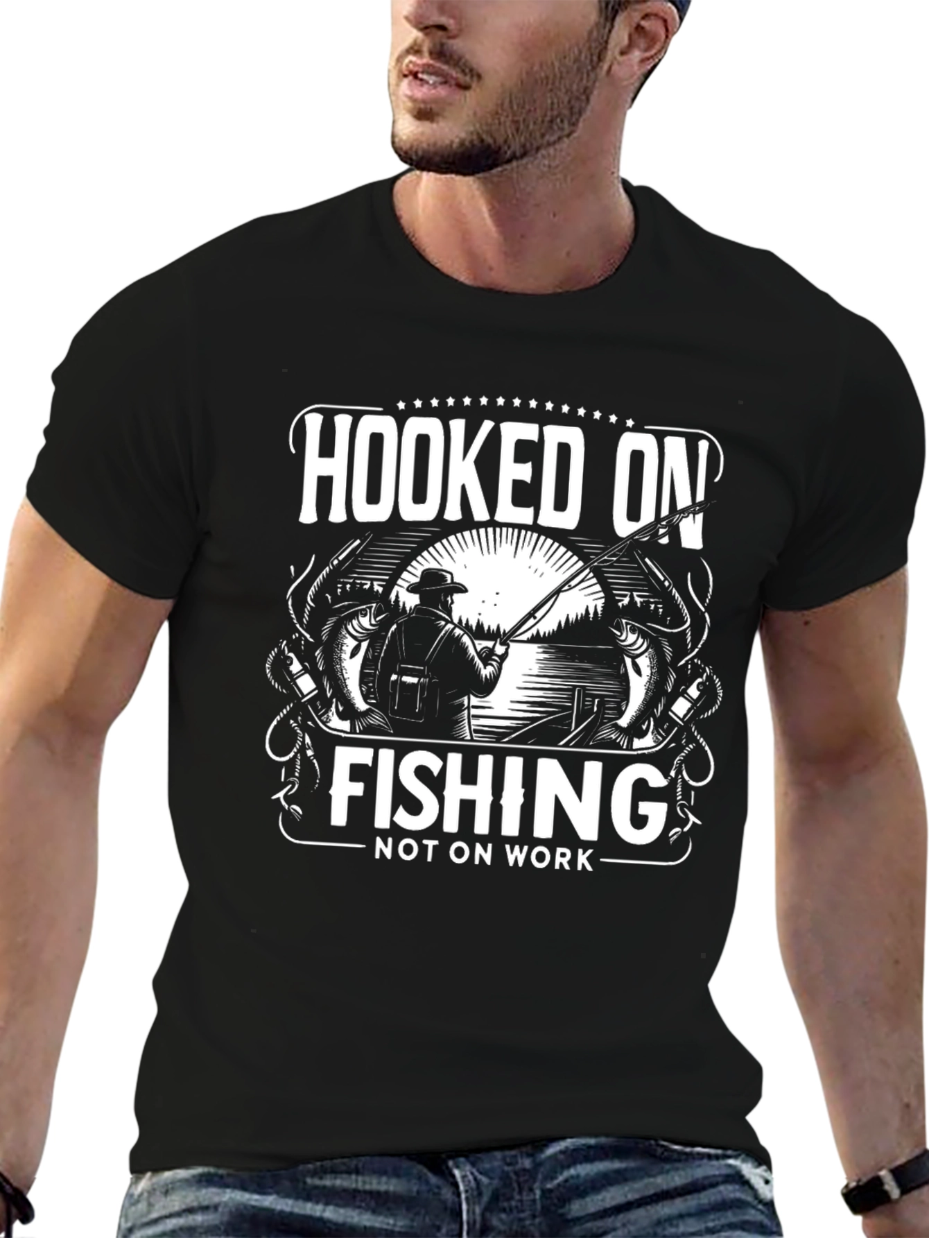 Hooked On Fishing Graphic T-Shirt - Black