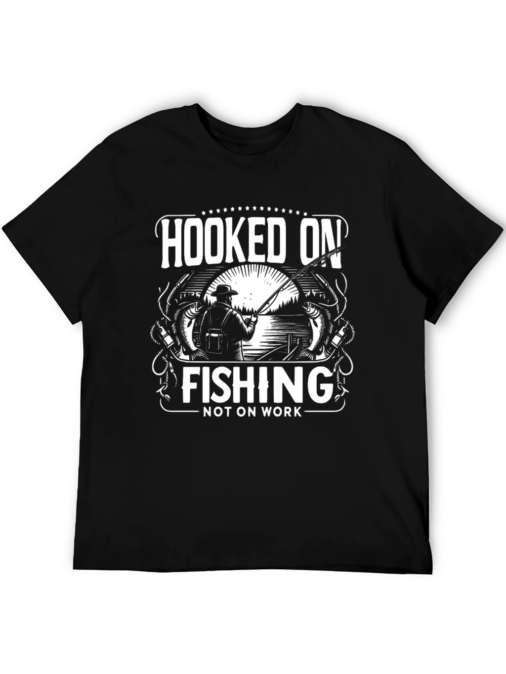Hooked On Fishing Graphic T-Shirt - Black