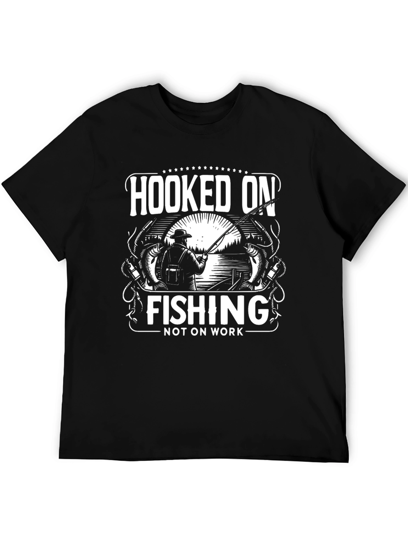 Hooked On Fishing Graphic T-Shirt - Black