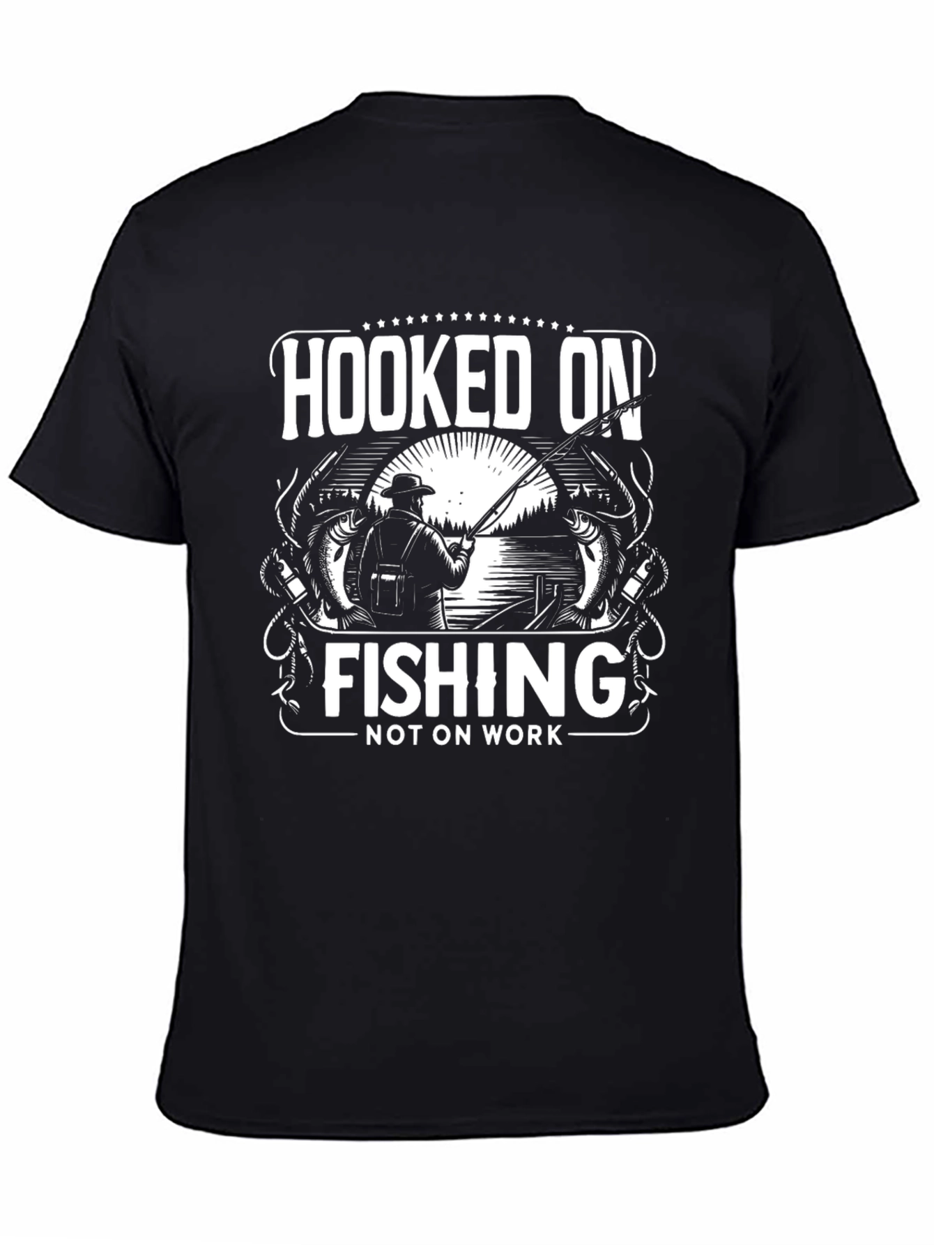 Hooked On Fishing Graphic T-Shirt - Black