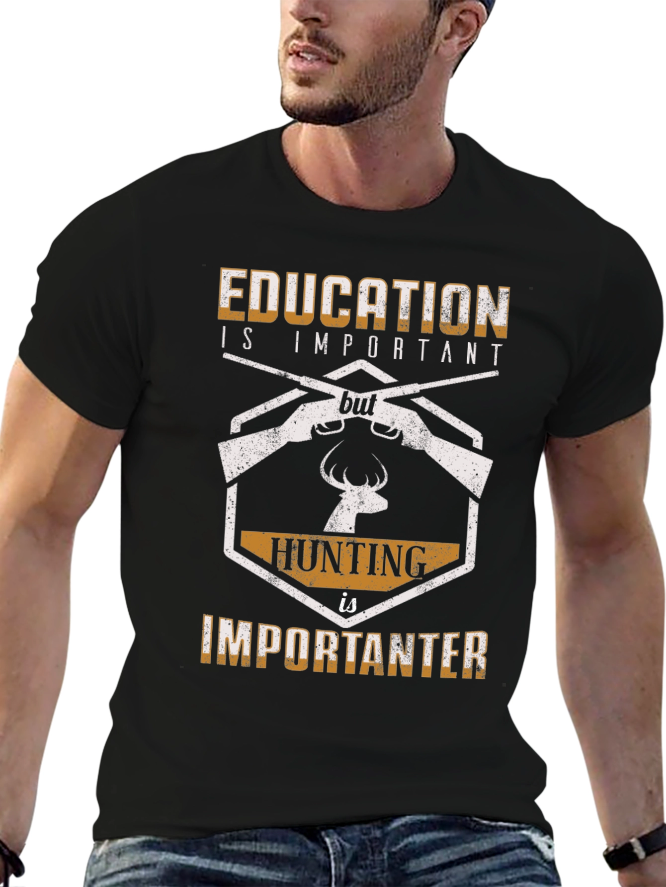 Education vs Hunting Funny Graphic T-Shirt