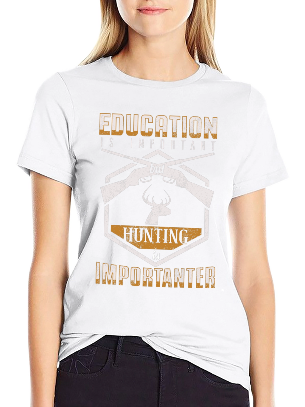 Education vs Hunting Funny Graphic T-Shirt