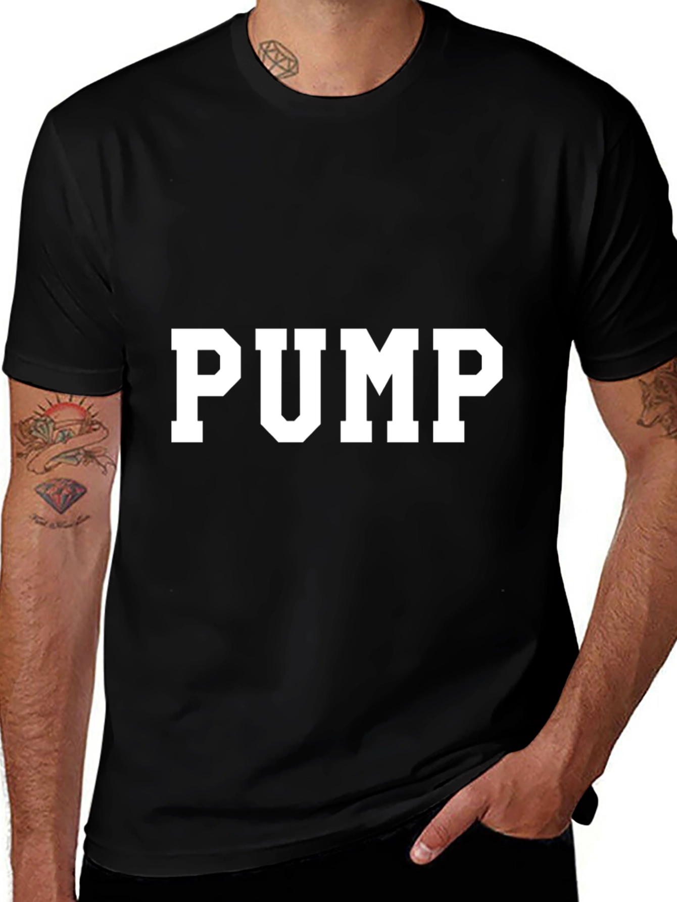 Mens Black PUMP Graphic Print Crew Neck T-Shirt