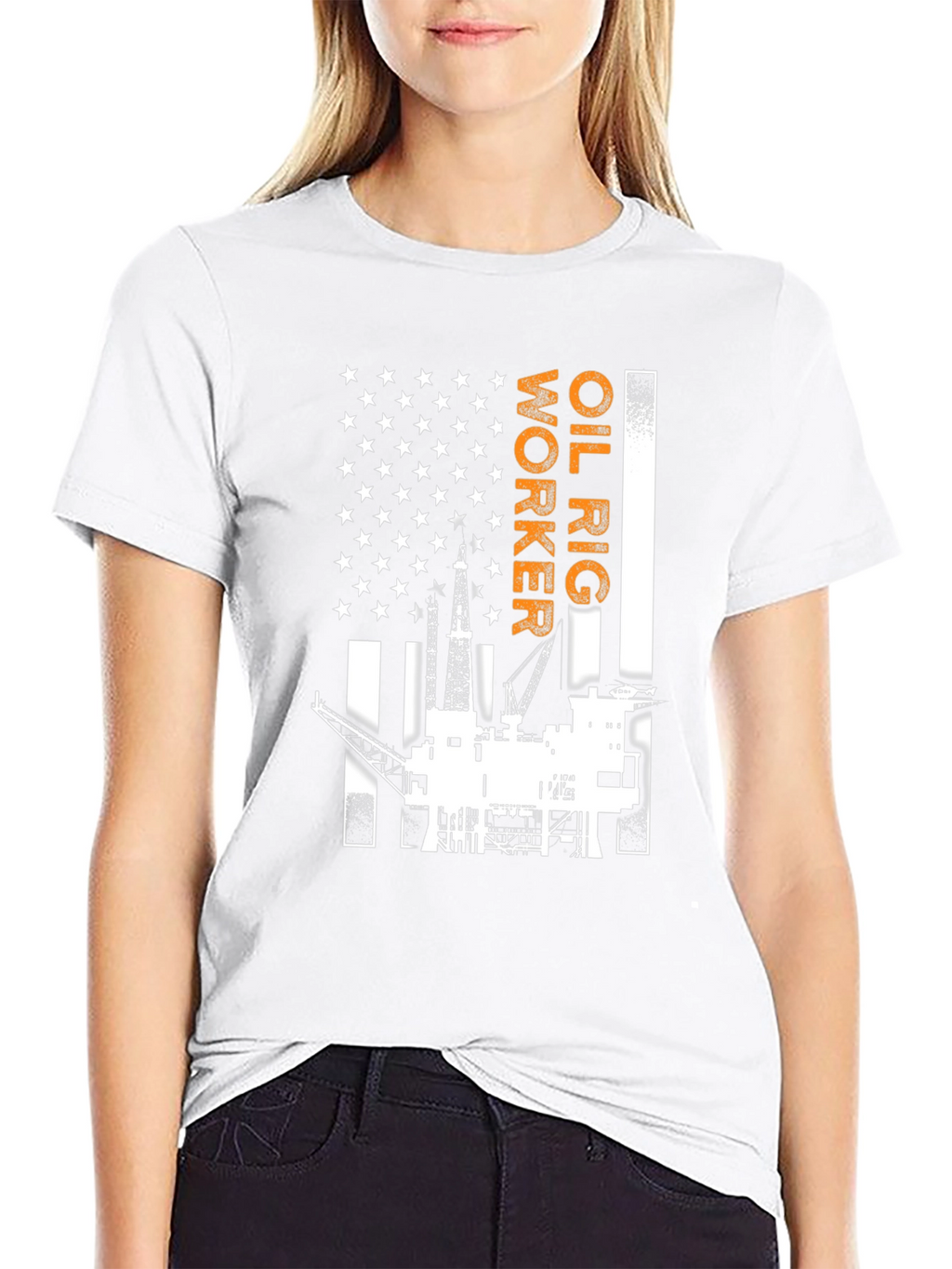 Oil Rig Worker American Flag Graphic T-Shirt