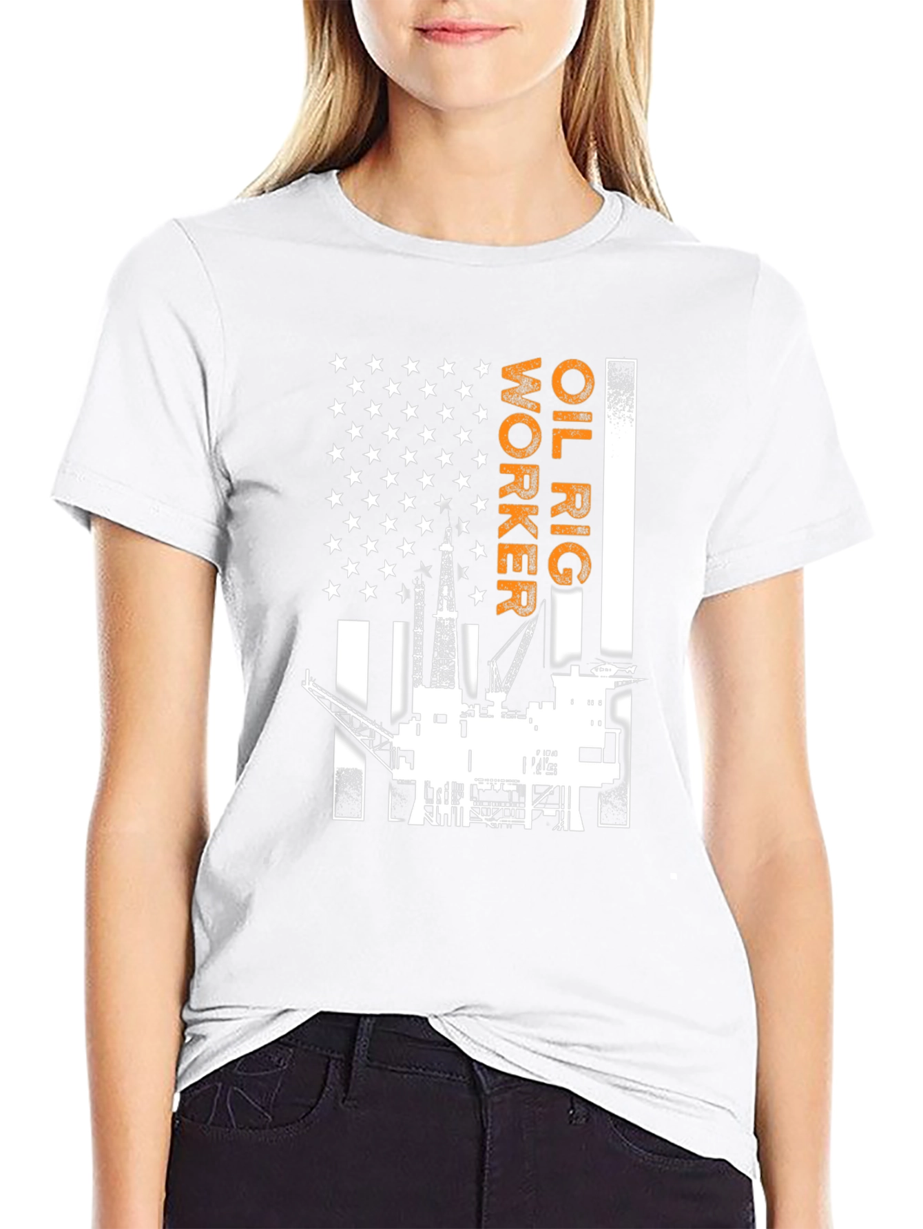 Oil Rig Worker American Flag Graphic T-Shirt