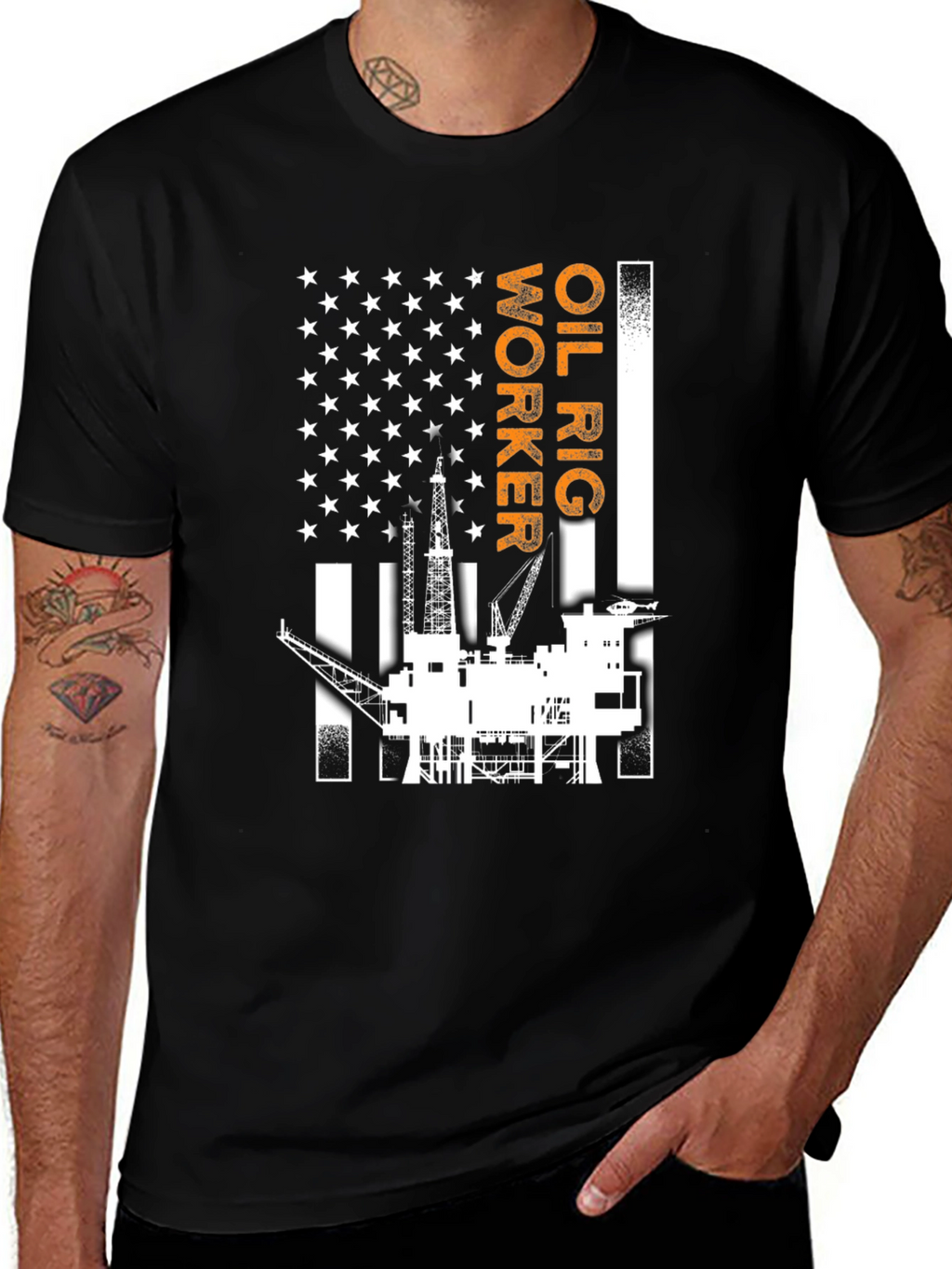 Oil Rig Worker American Flag Graphic T-Shirt