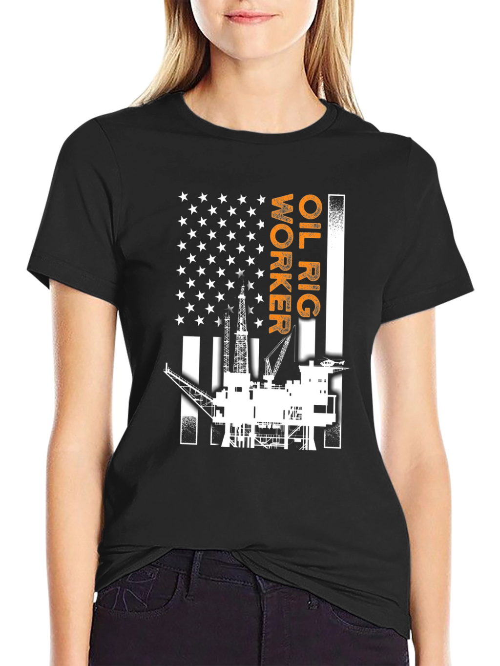 Oil Rig Worker American Flag Graphic T-Shirt