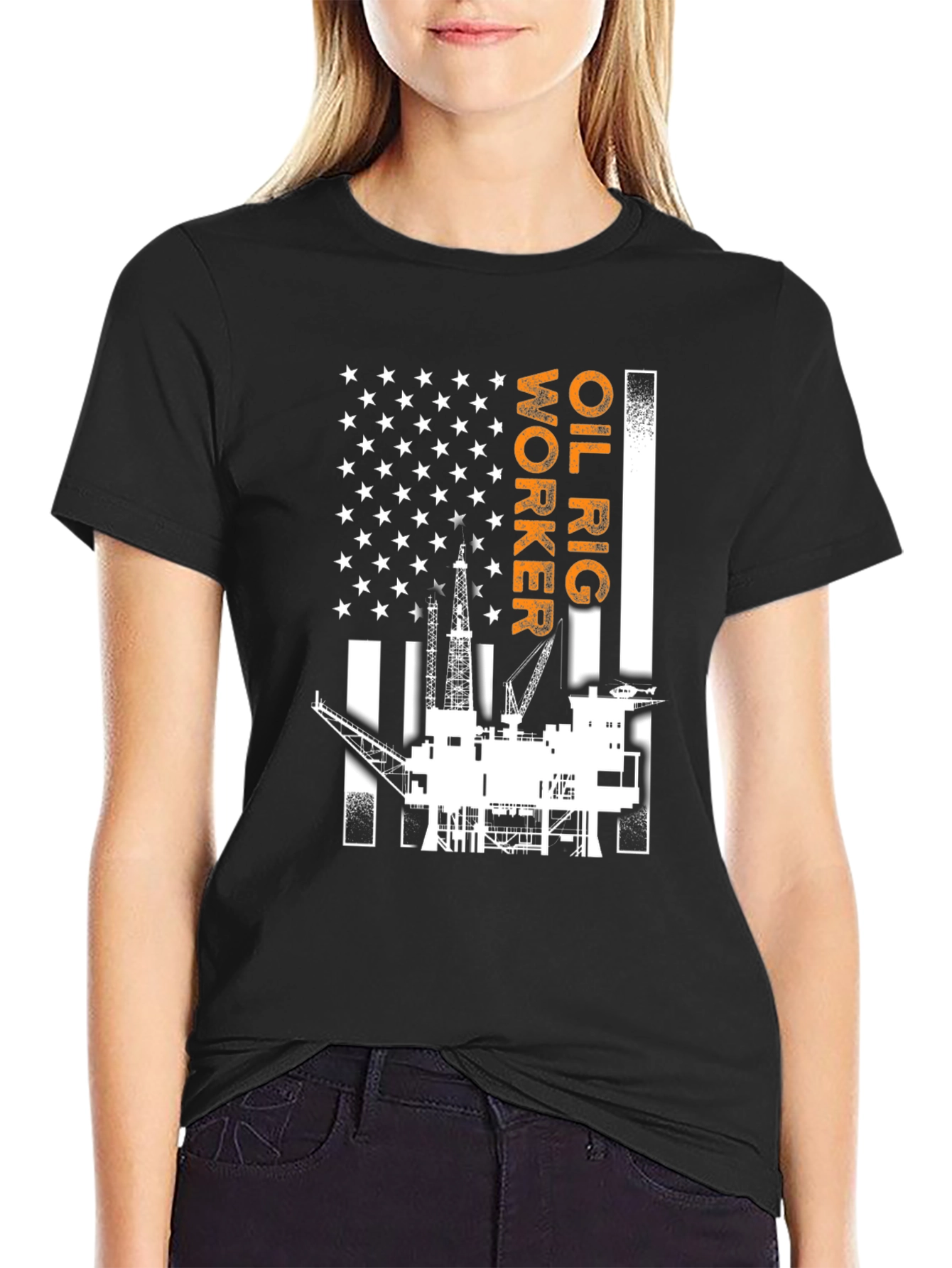 Oil Rig Worker American Flag Graphic T-Shirt