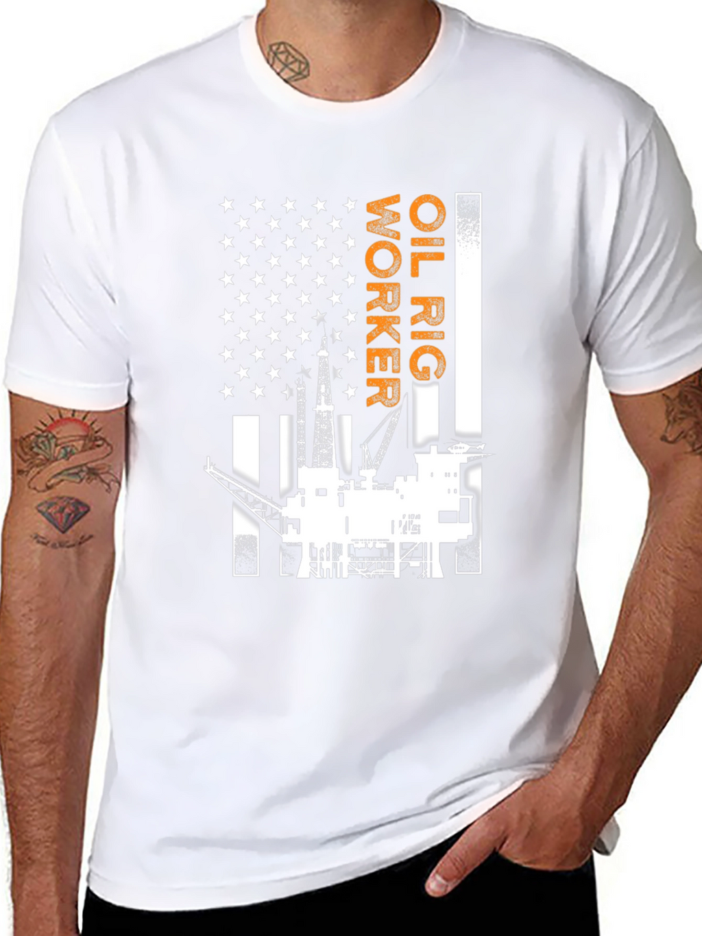 Oil Rig Worker American Flag Graphic T-Shirt