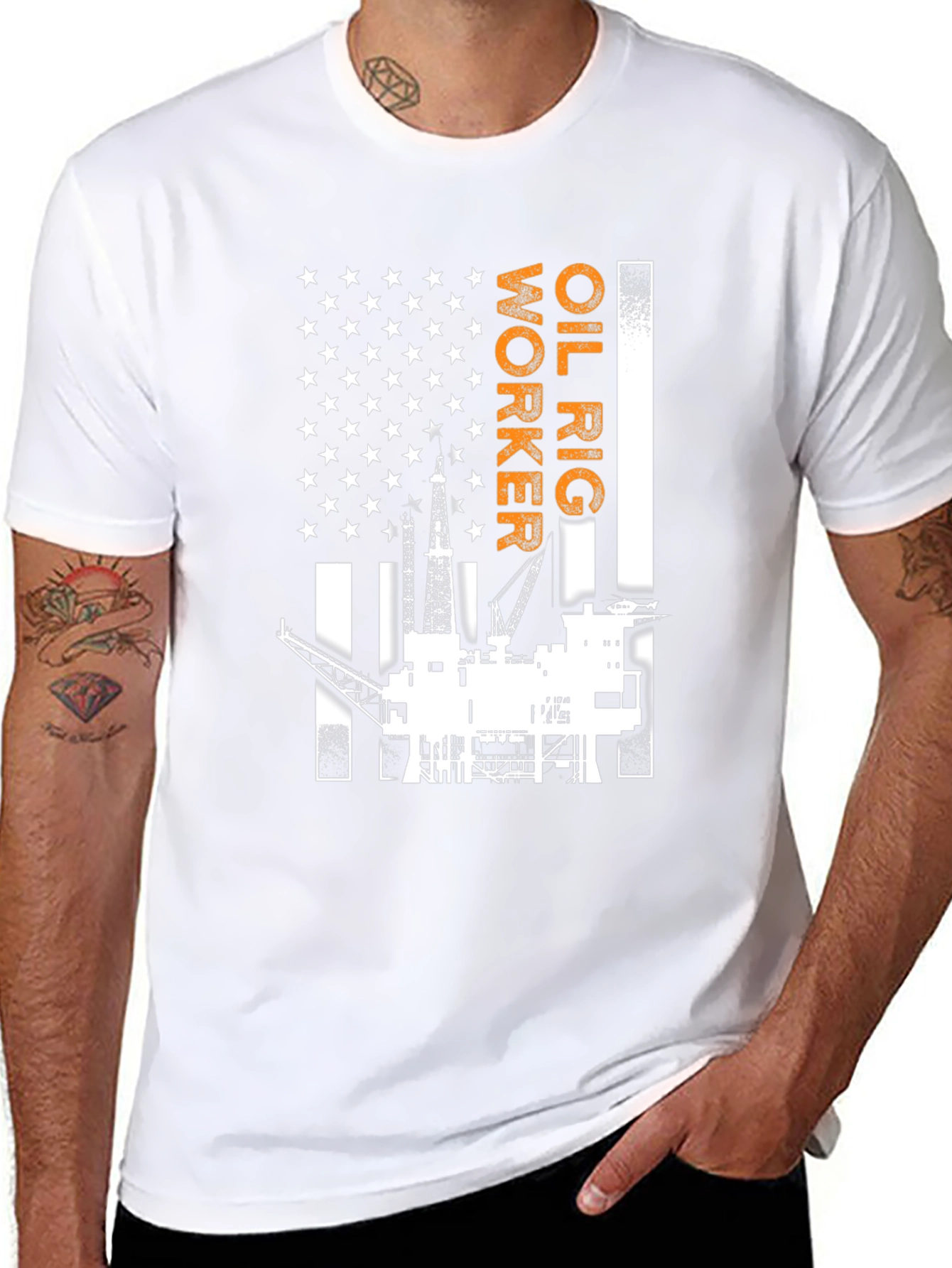 Oil Rig Worker American Flag Graphic T-Shirt