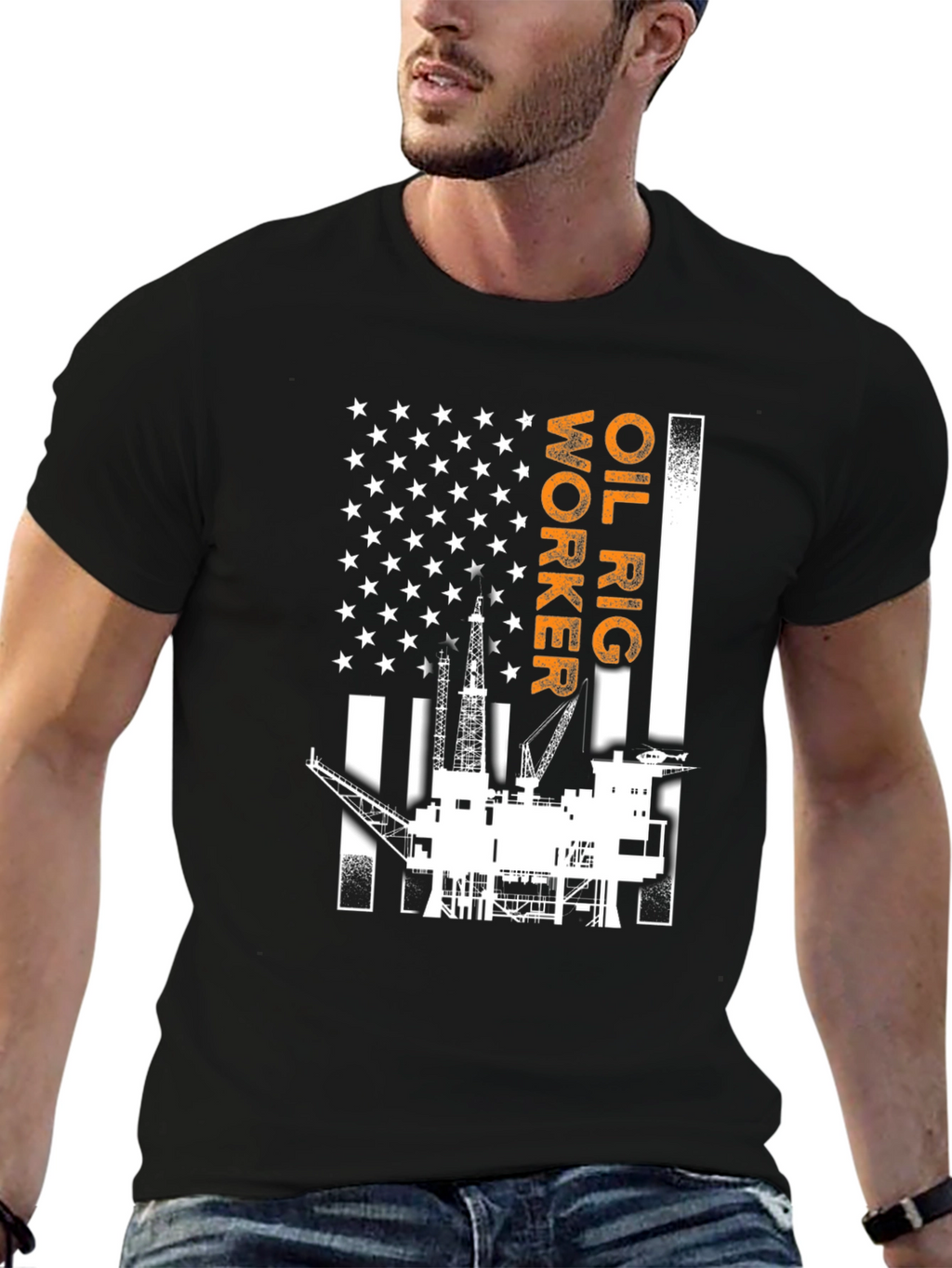 Oil Rig Worker American Flag Graphic T-Shirt