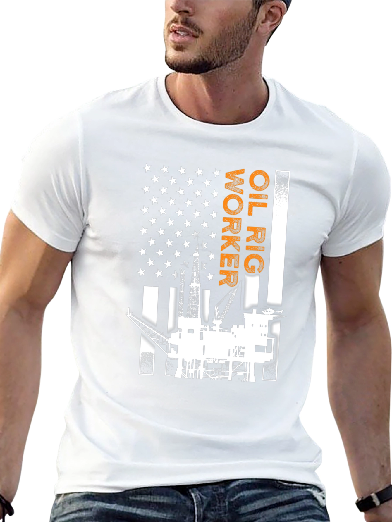 Oil Rig Worker American Flag Graphic T-Shirt