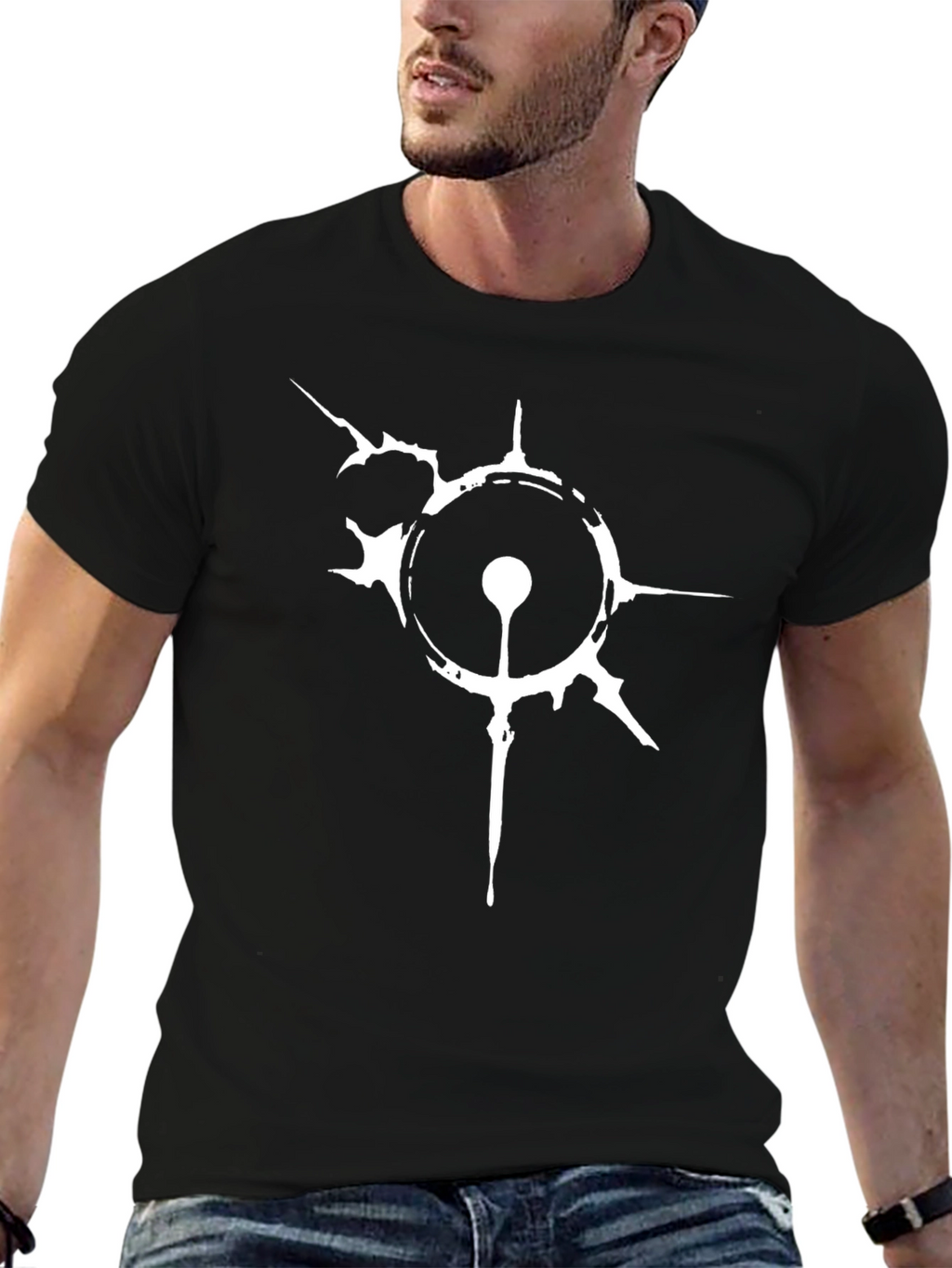 Abstract White Graphic Print Black T-Shirt