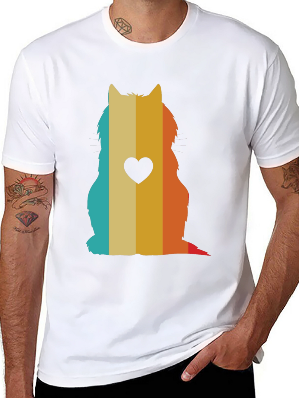Retro Cat Silhouette T-Shirt - Heart Accent