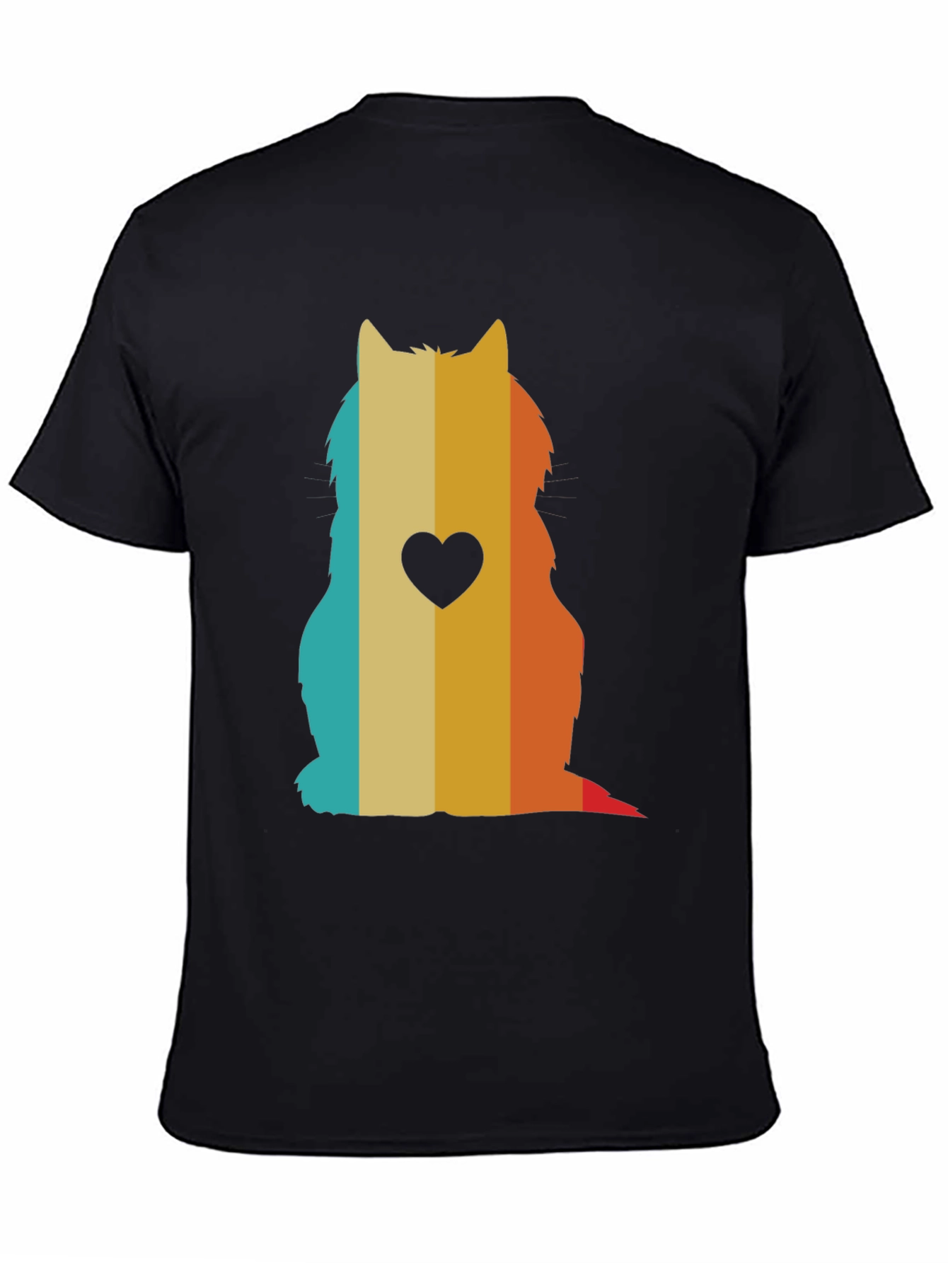 Retro Cat Silhouette T-Shirt - Heart Accent