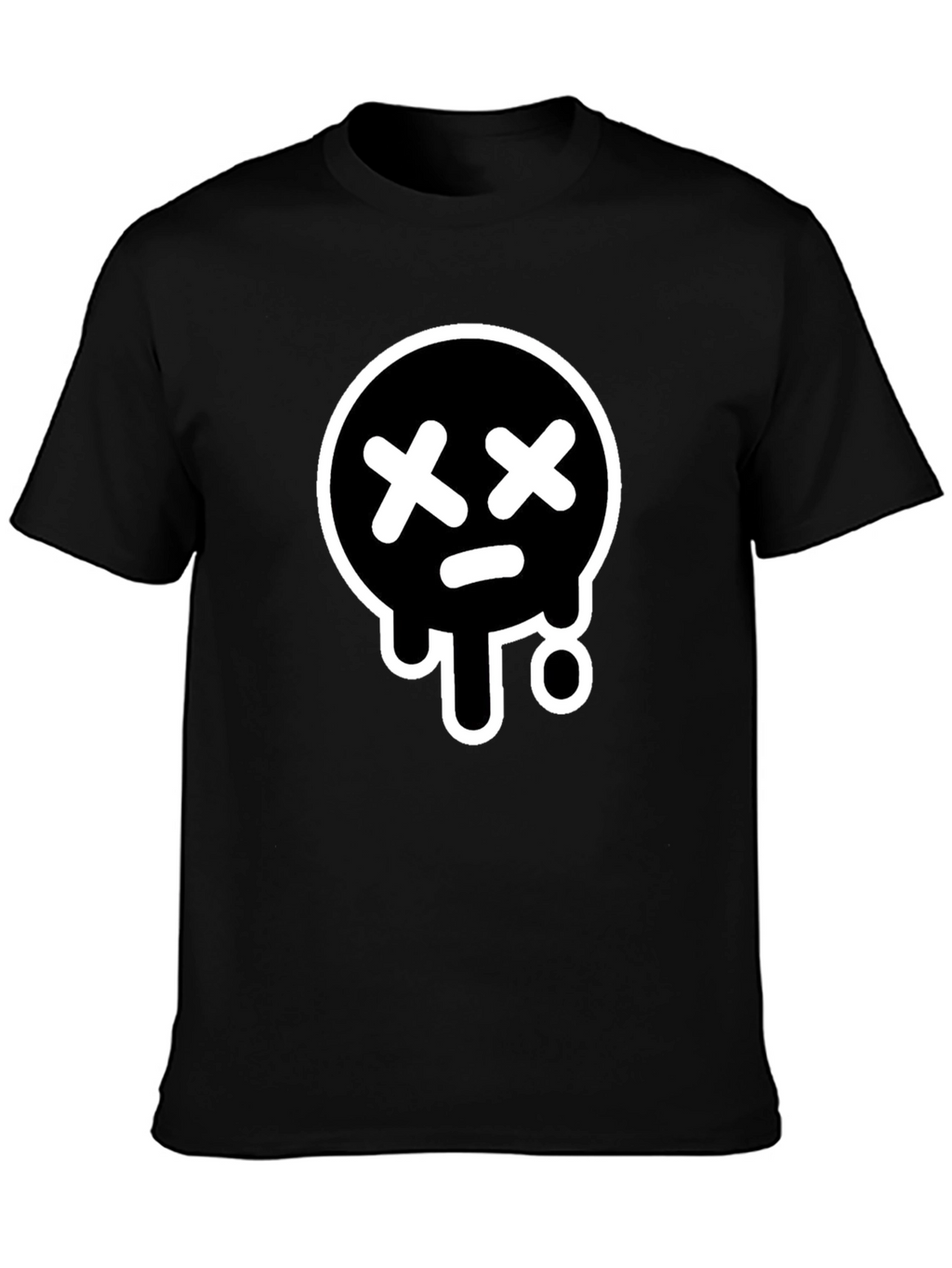 Black T-Shirt with White Drip Sad Face Design