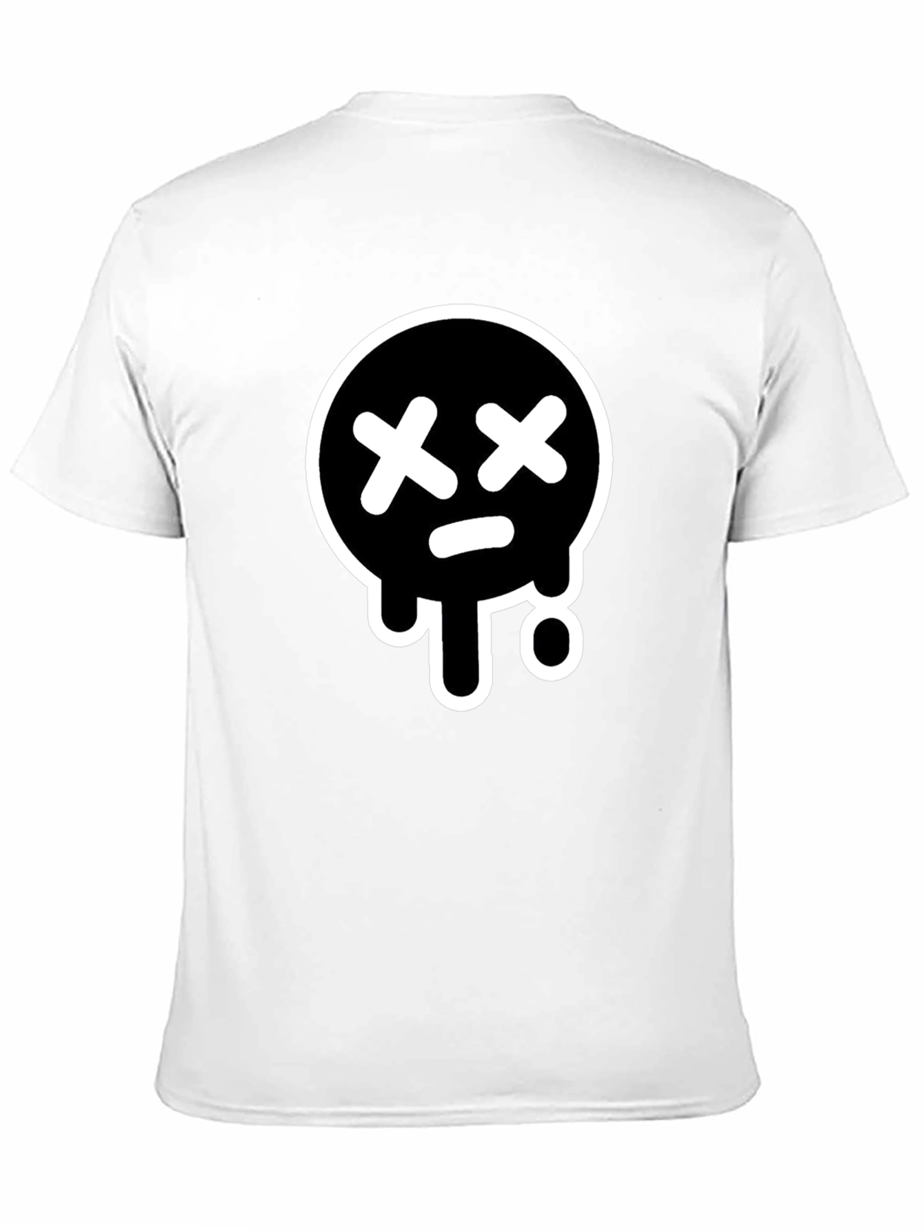 Black T-Shirt with White Drip Sad Face Design