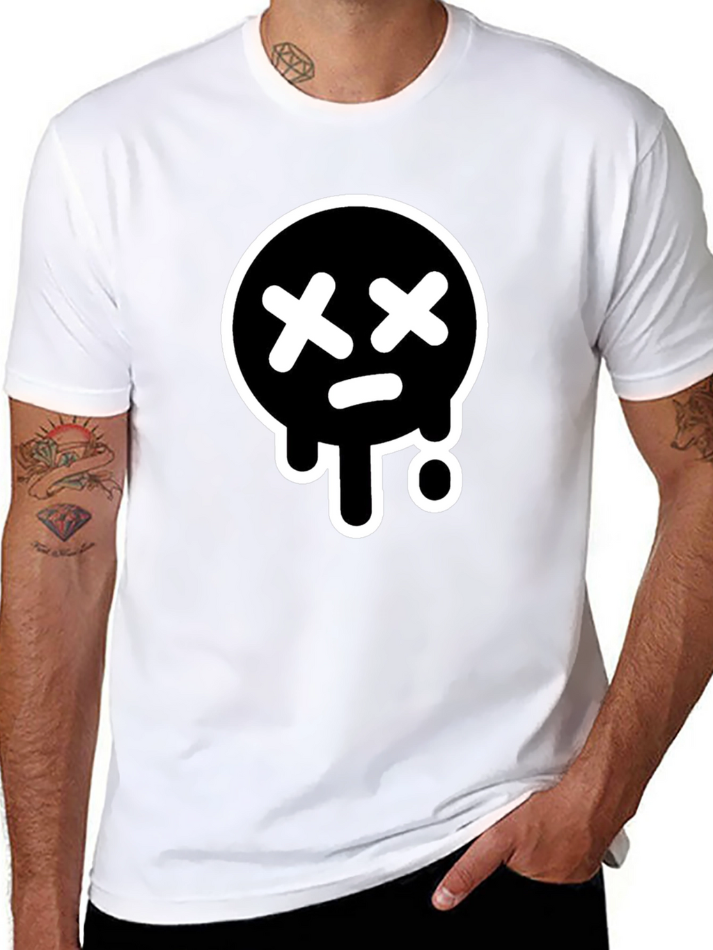 Black T-Shirt with White Drip Sad Face Design