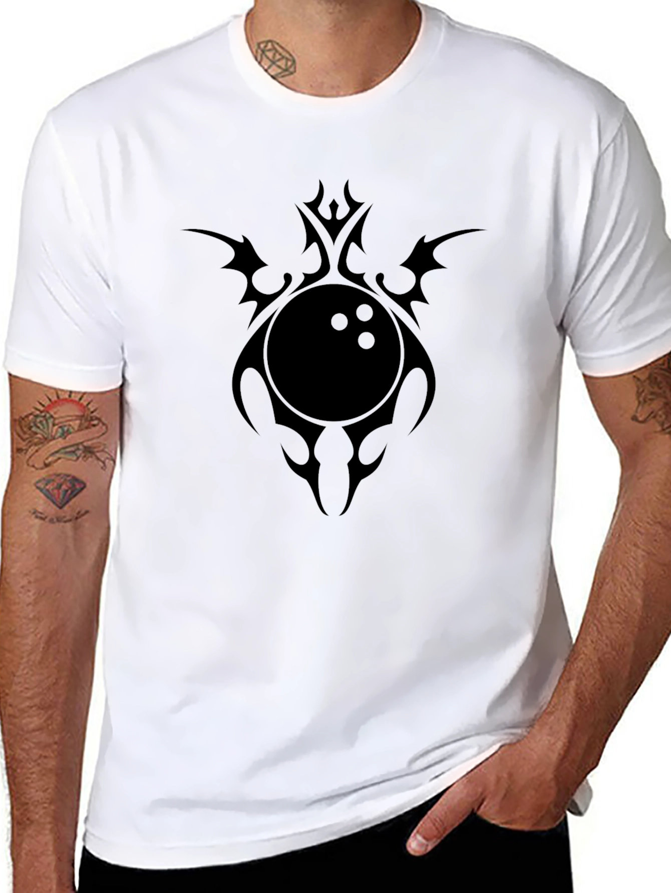 Mens Black T-Shirt with Bowling Ball Graphic Tee
