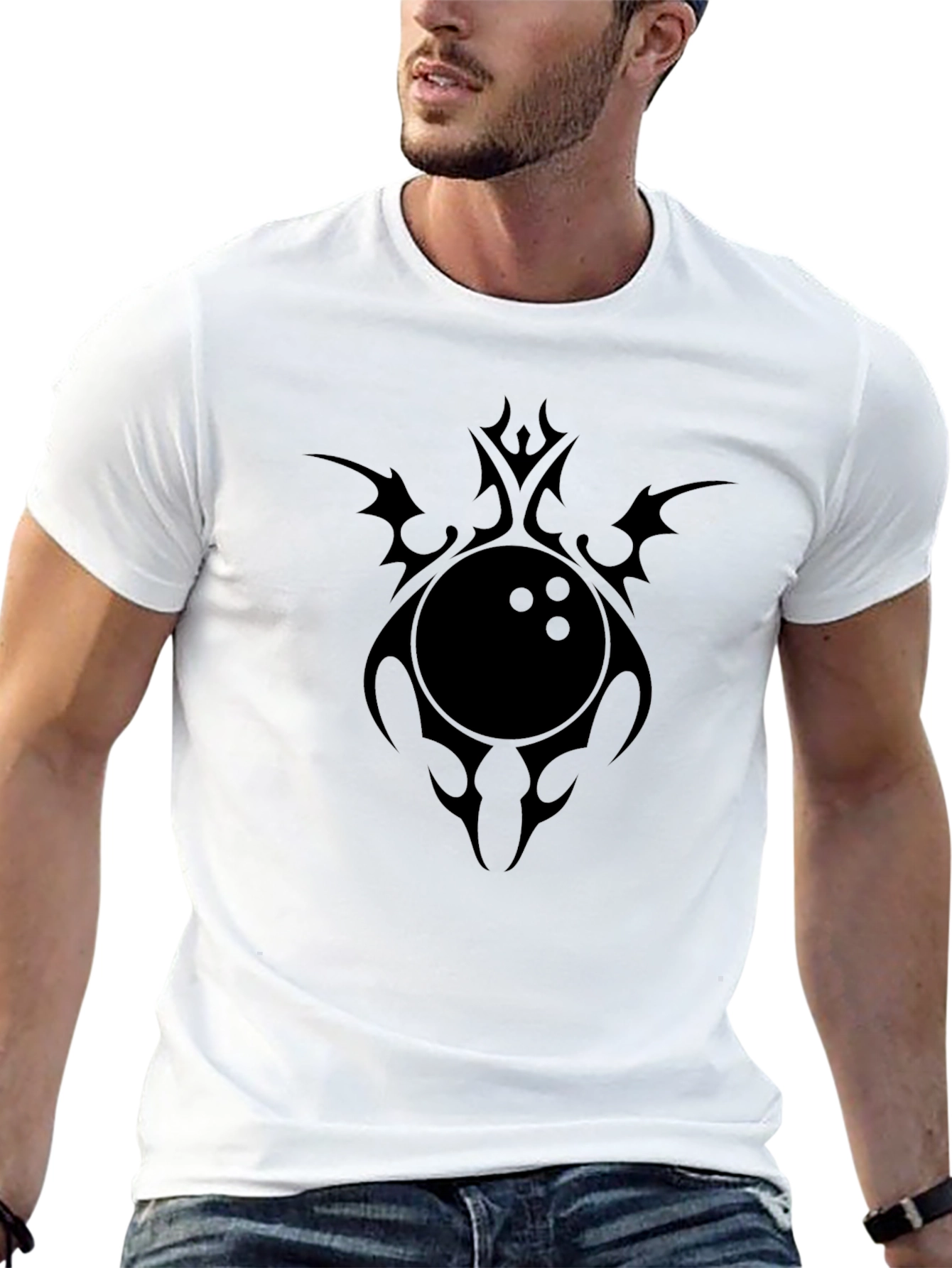 Mens Black T-Shirt with Bowling Ball Graphic Tee