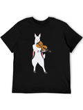 Llama Violinist Graphic Tee - Playful Black T-Shirt